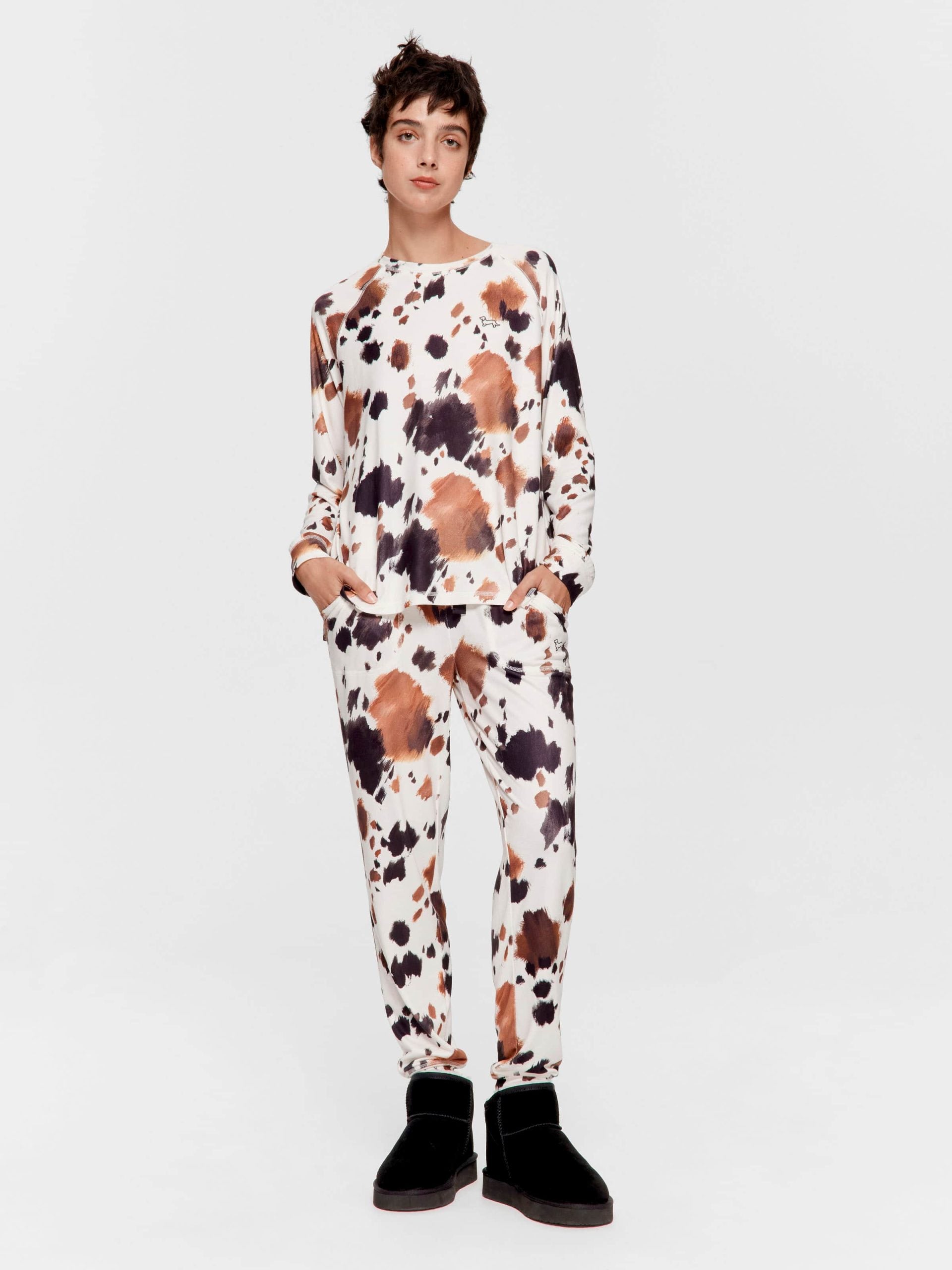 Cow Plush Oversized Long Sleeve Top Multi image 2
