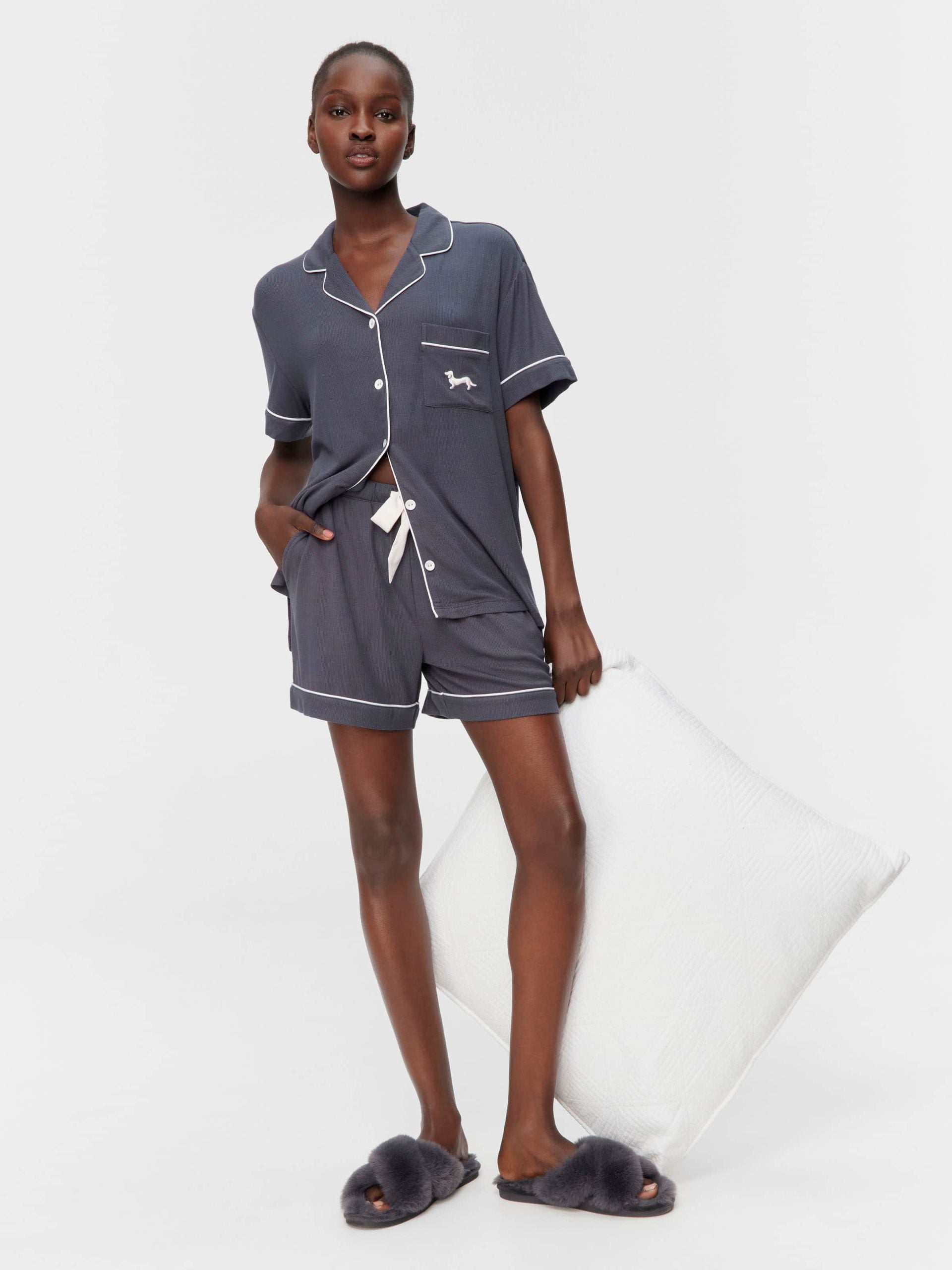 Charcoal Bamboo Rib Shortie Pj Set Charcoal image 0
