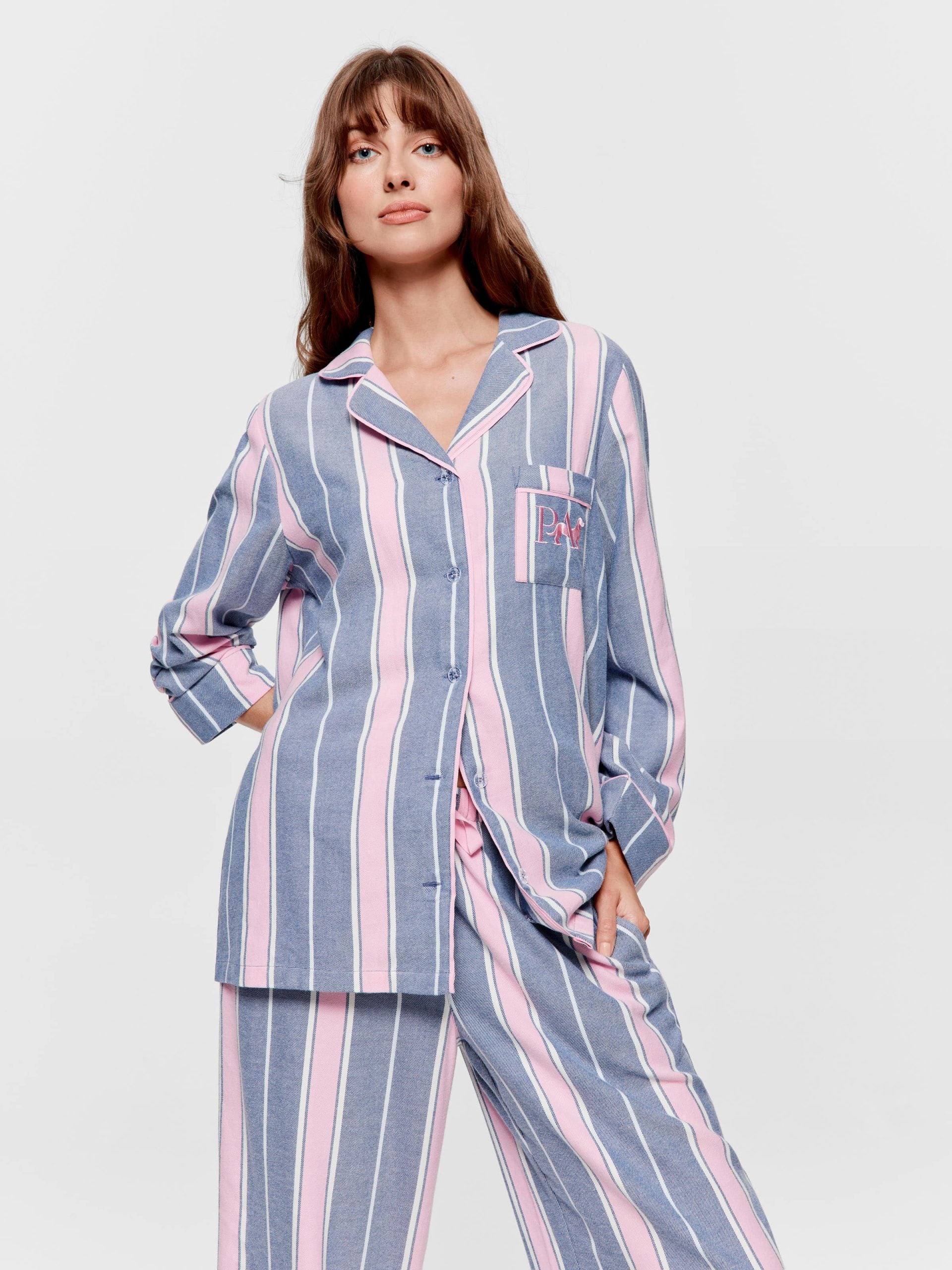 Navy & Pink Stripe Classic Flannelette Pj Set multi image 2
