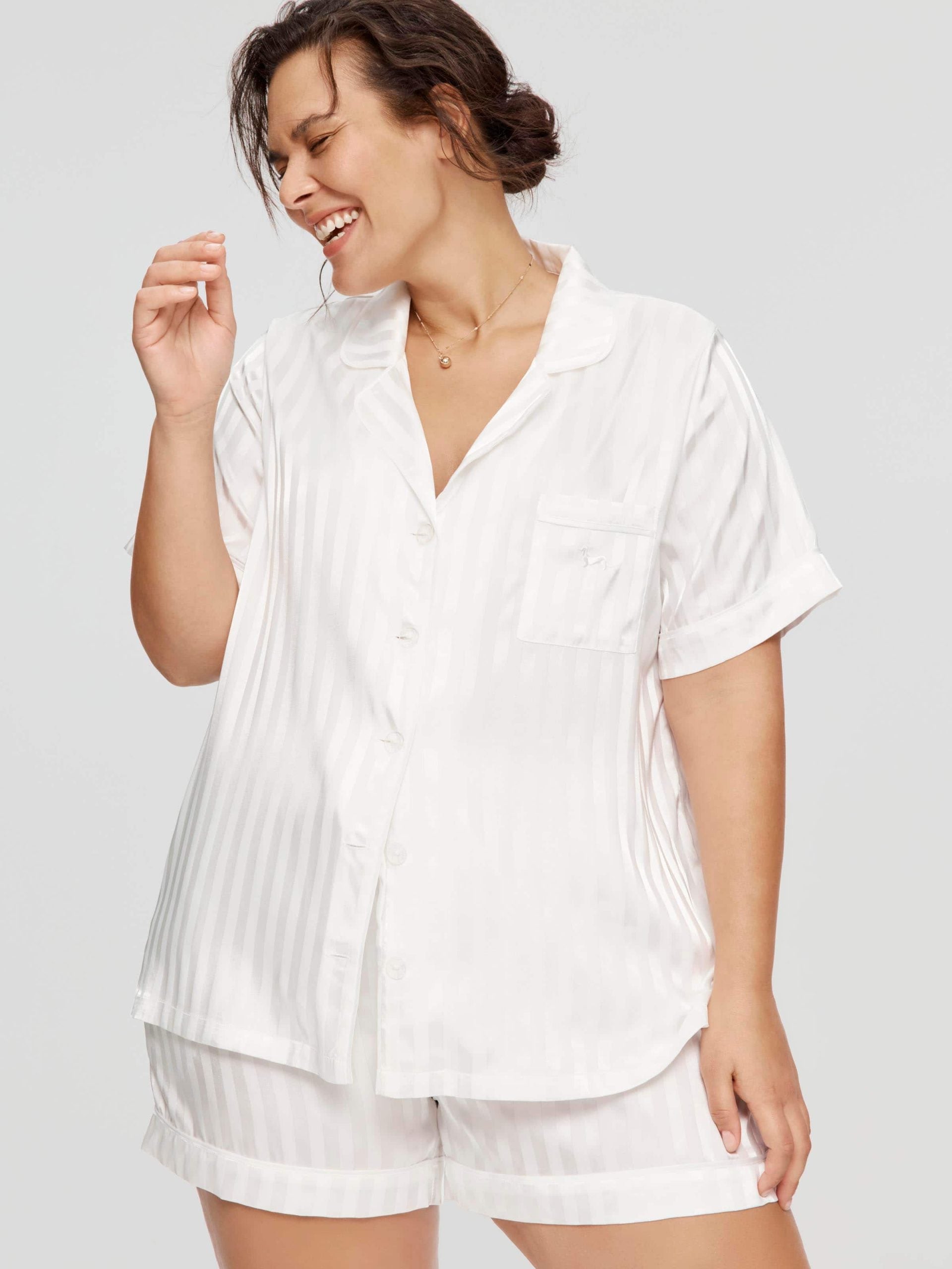 P.A. Plus White Stripe Chic Satin Pj Set White image 0