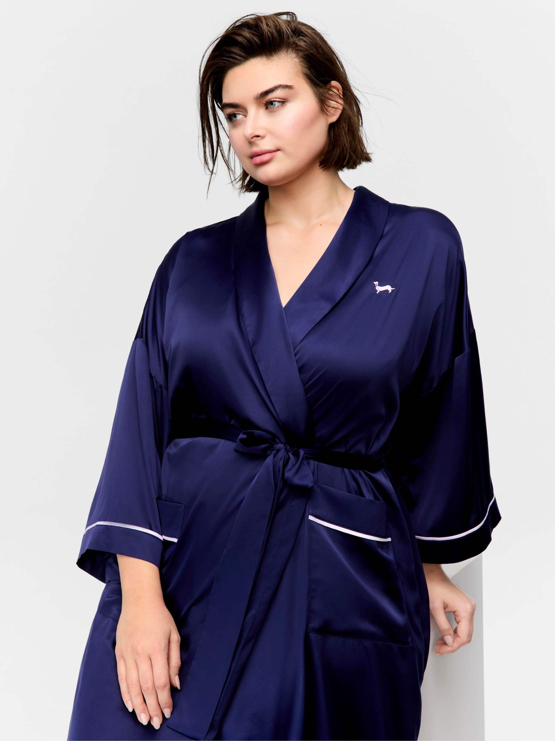 P.A. Plus Long Navy Satin Gown Navy image 0
