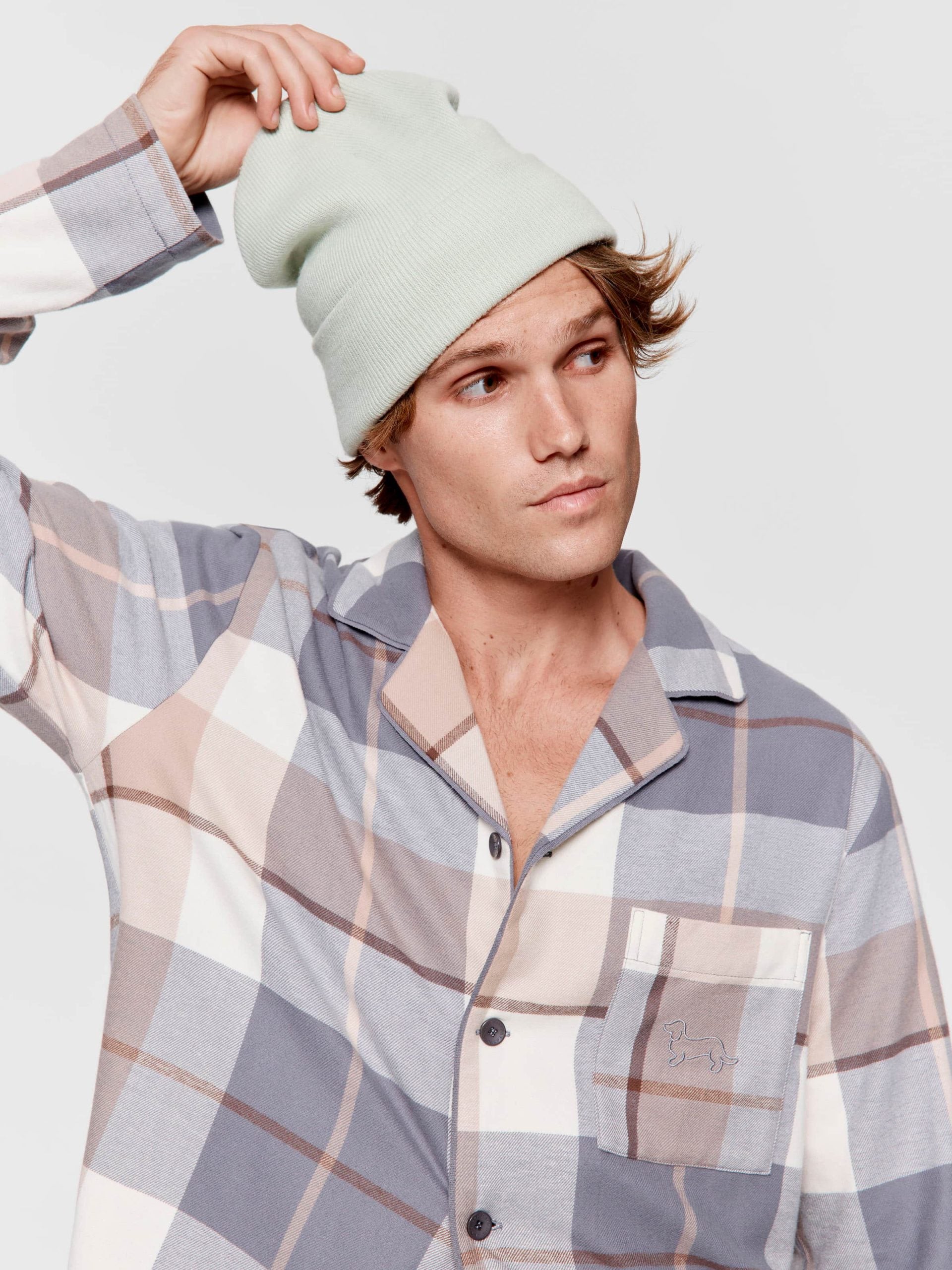 Grey Check Flannelette Long Sleeve Pj Set multi image 2