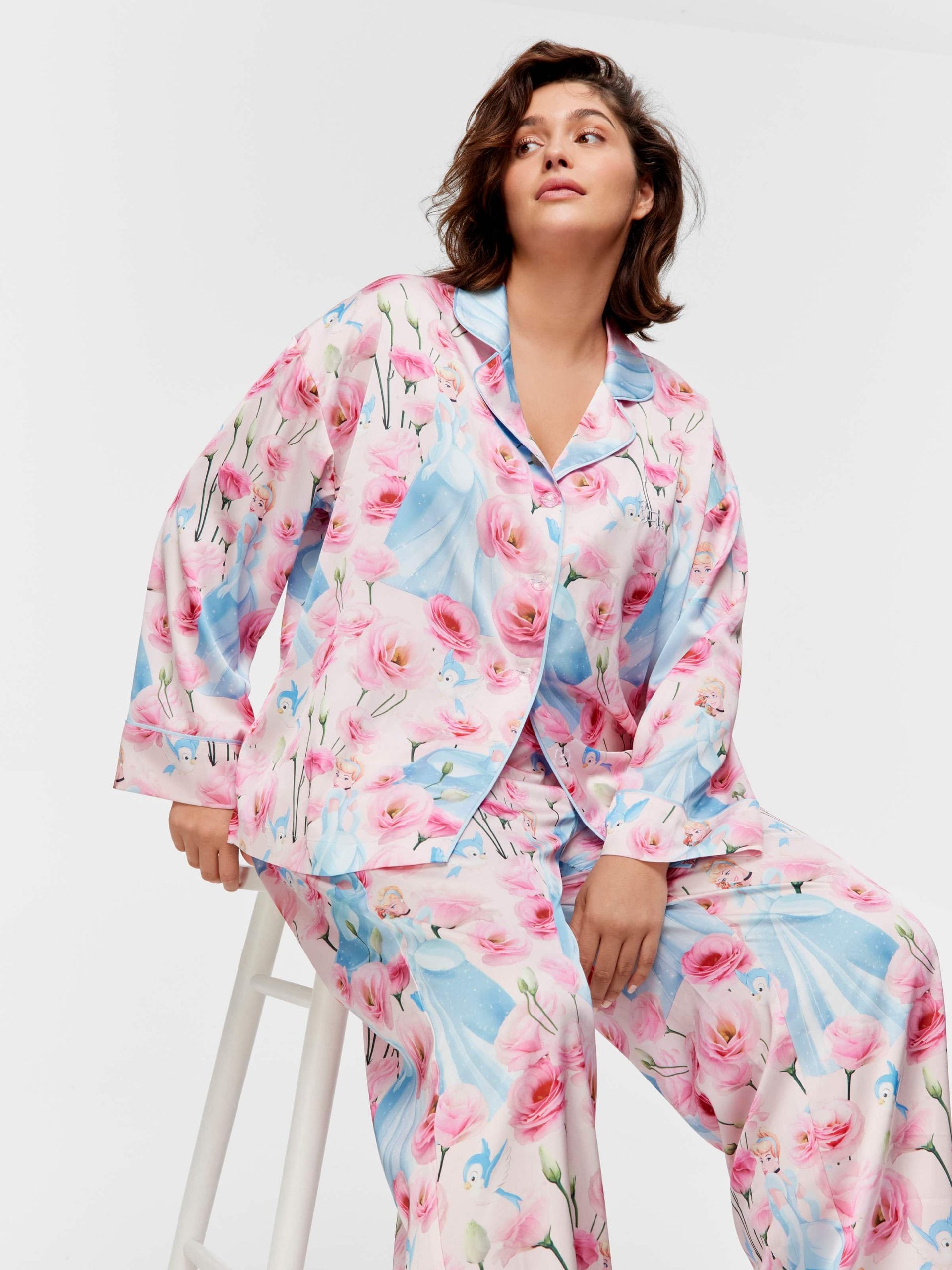 P.A. Plus Disney Cinderella Rose Satin Long Pj Set Multi image 1