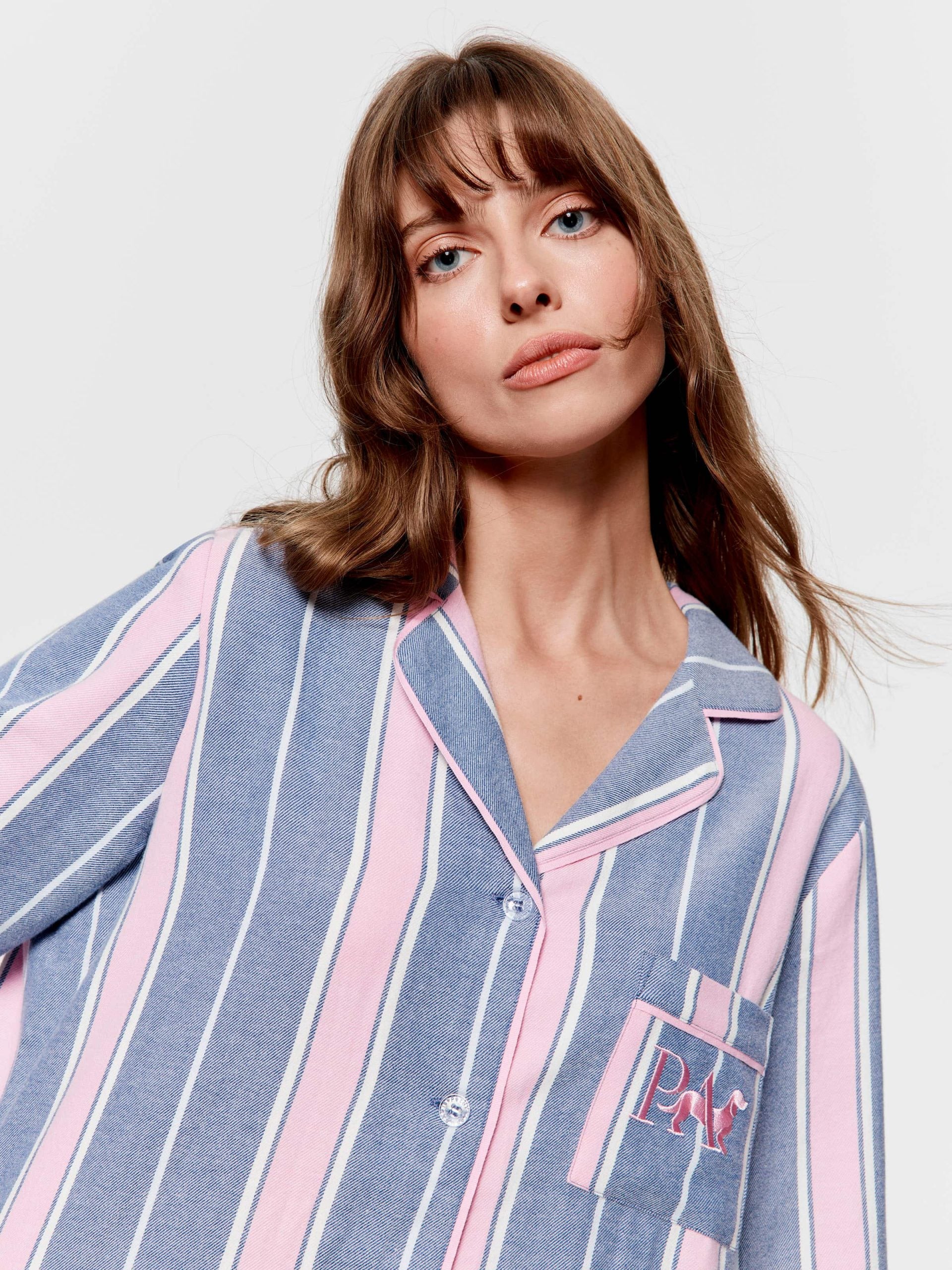 Navy & Pink Stripe Classic Flannelette Pj Set multi image 3