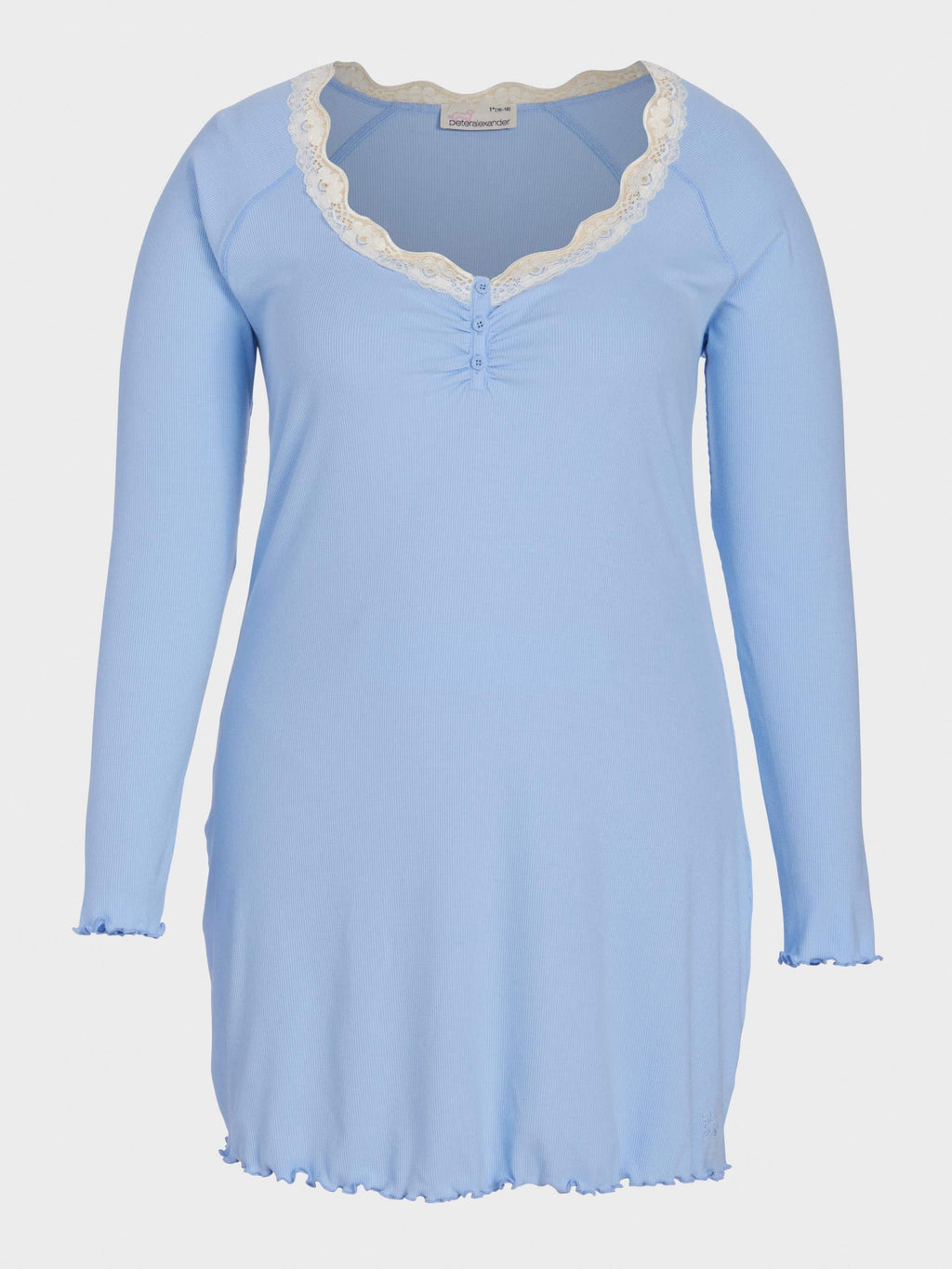 P.A. Plus Bamboo Rib Long Sleeve Lace Trim Nightie Blue image 3