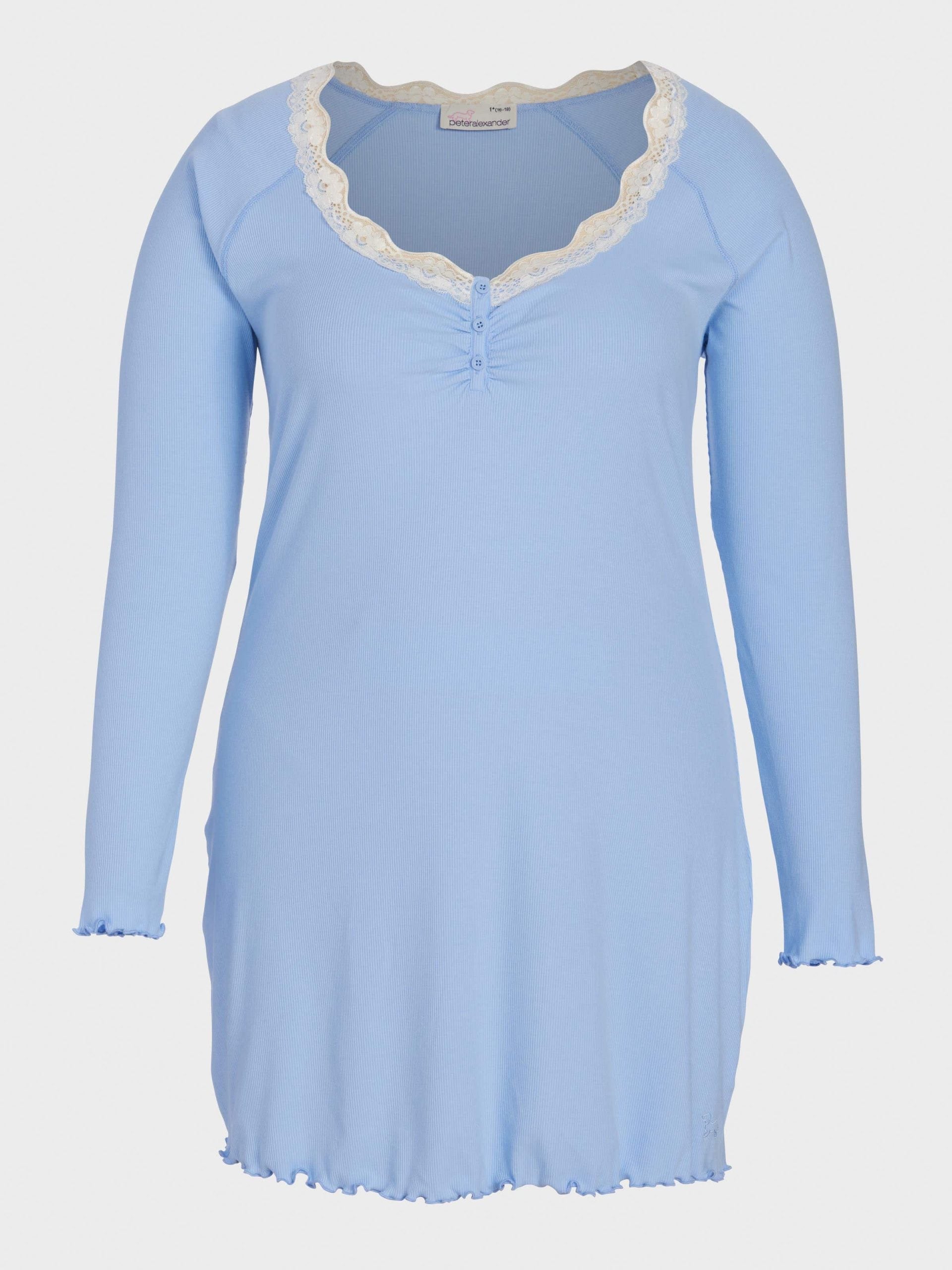 P.A. Plus Bamboo Rib Long Sleeve Lace Trim Nightie Blue image 3