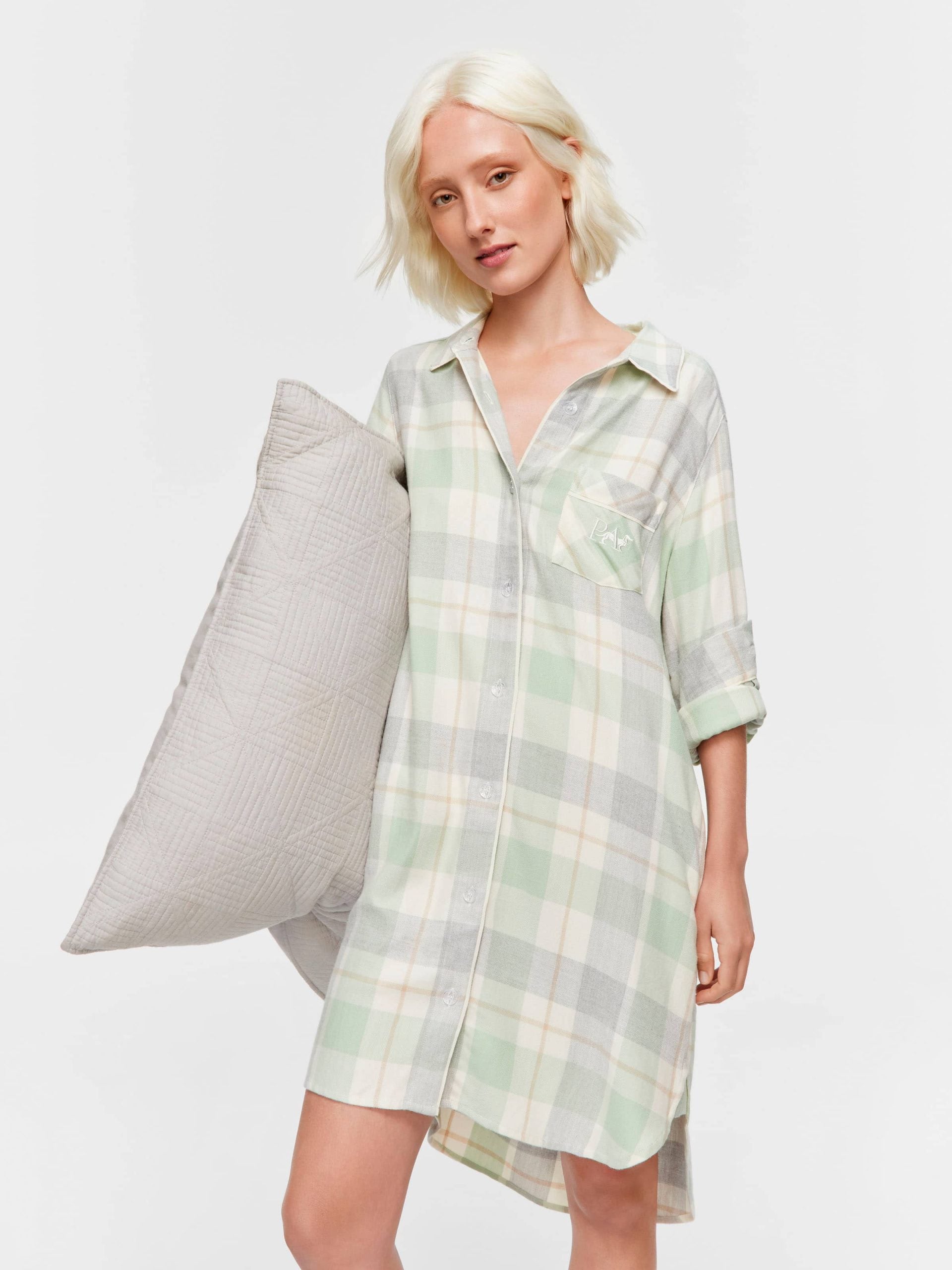 Mint Check Bamboo Flannelette Nightshirt multi image 0