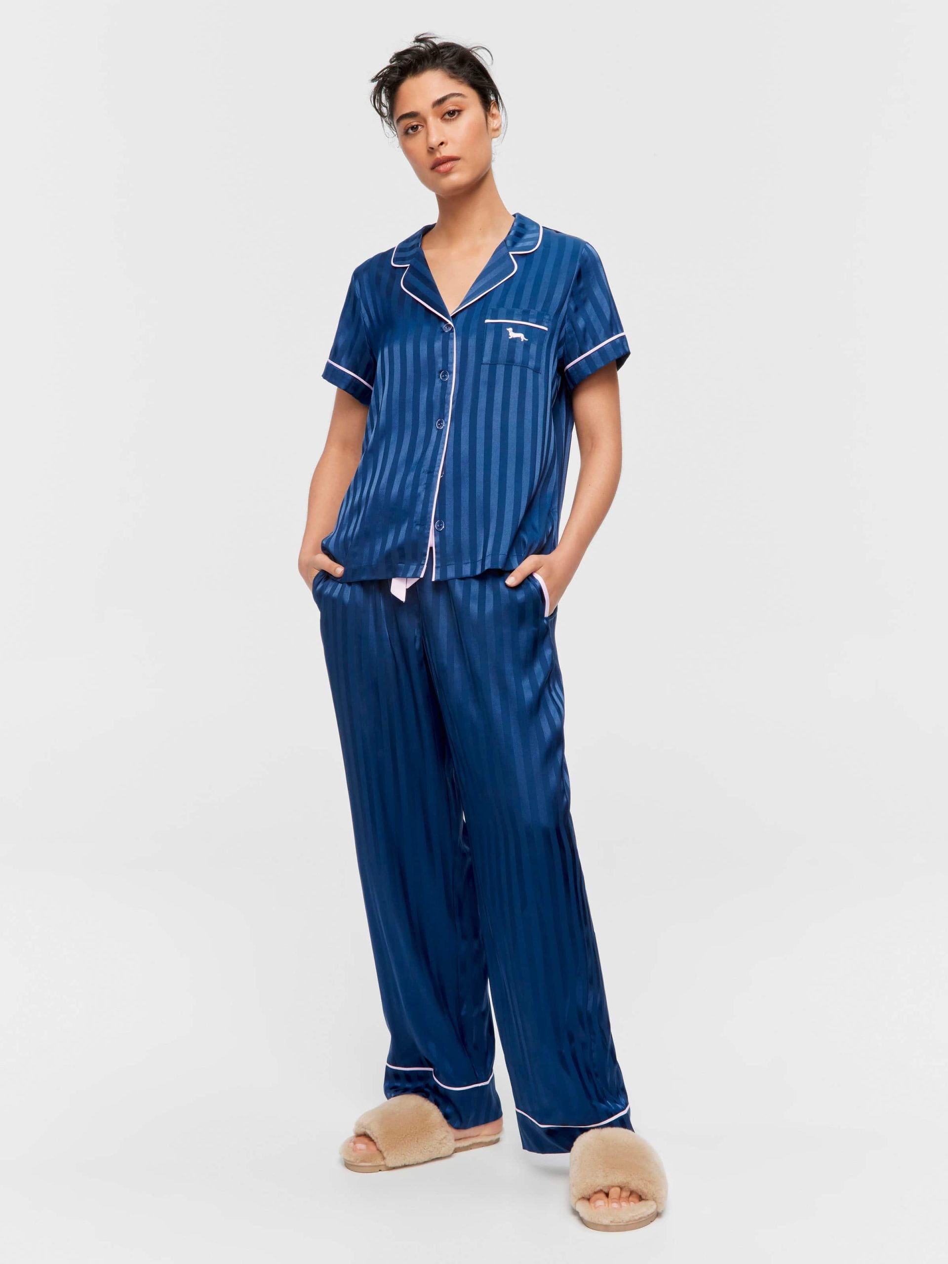 Navy Stripe Chic Satin Short Sleeve & Pant Pj Set navystripe image 3