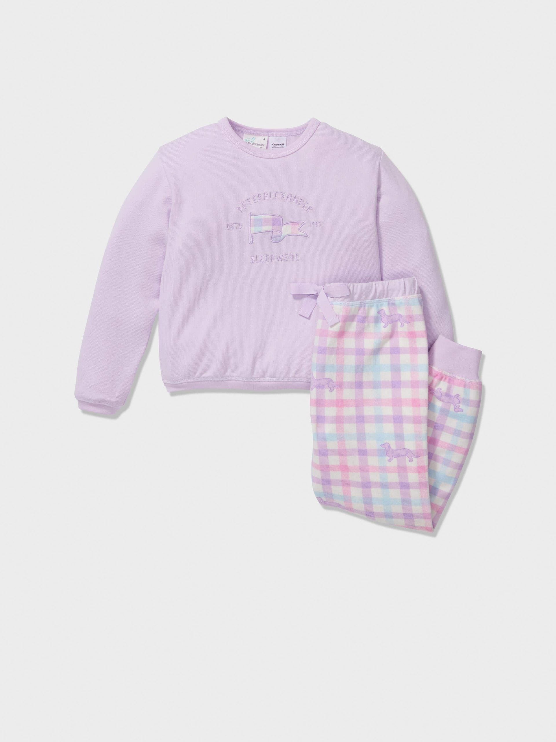 Jnr Girls Pastel Check Long Pj Set lilac image 2