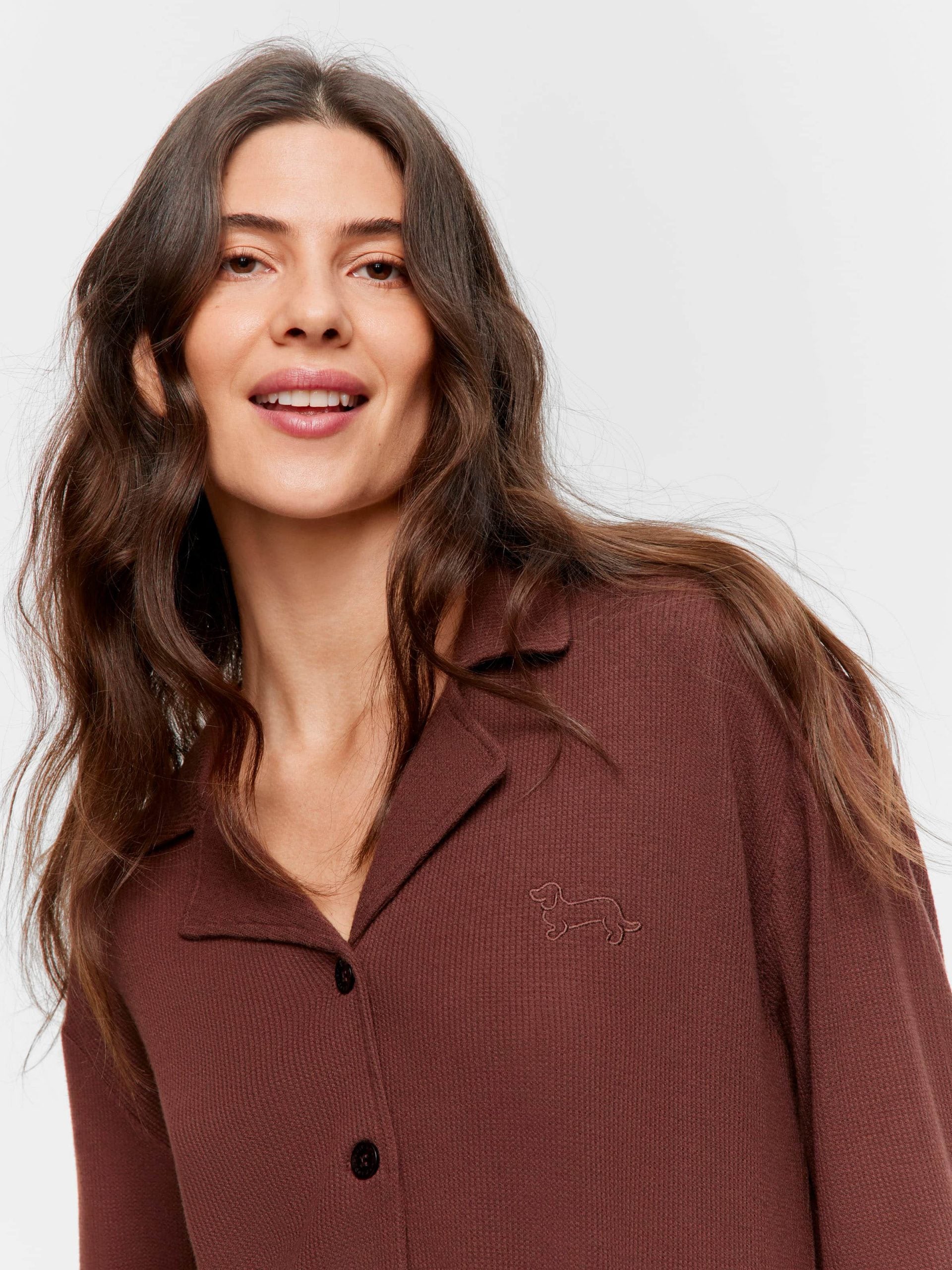 Chocolate Soft Waffle Long Sleeve Shirt brown image 1