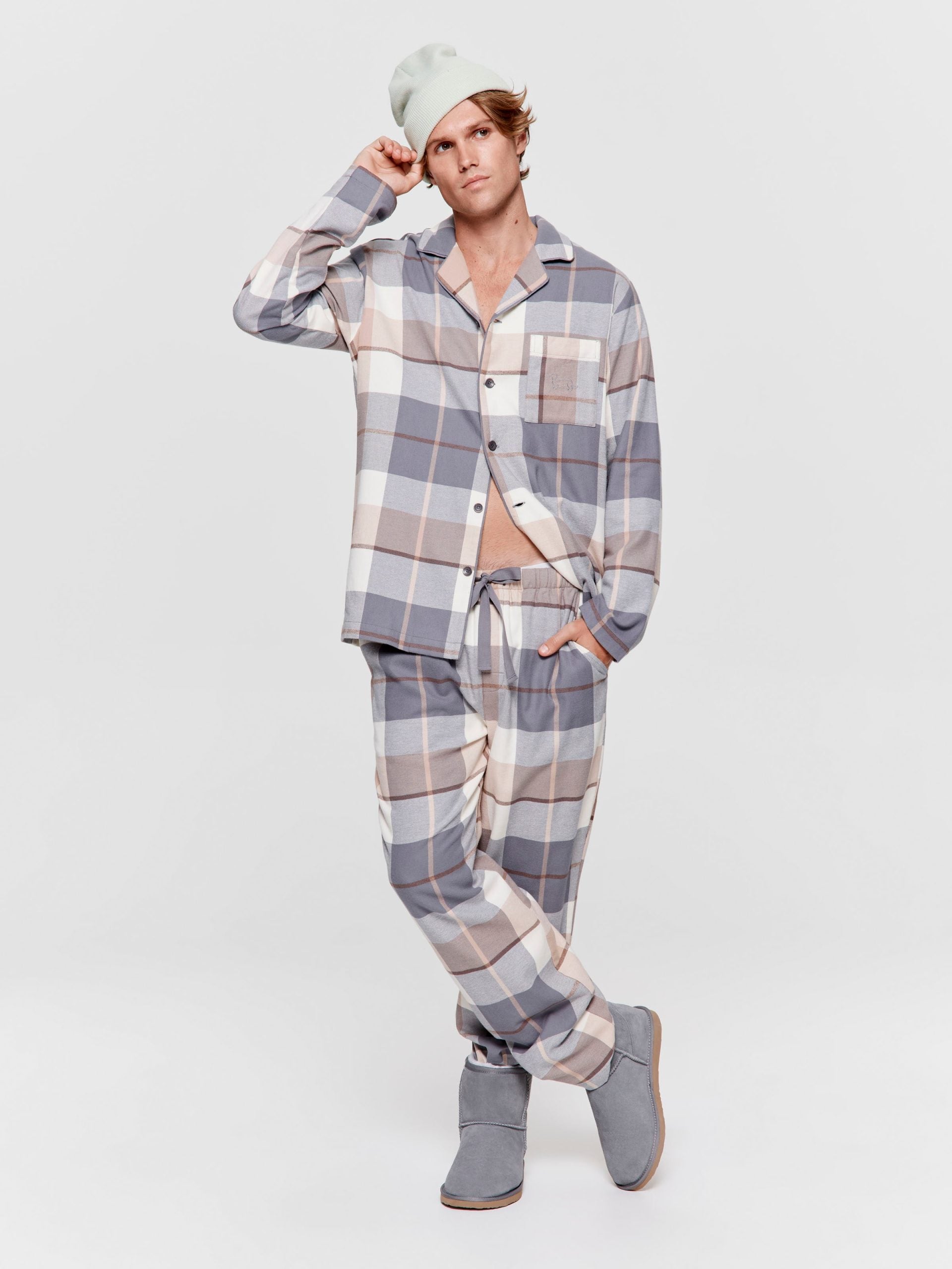 Grey Check Flannelette Long Sleeve Pj Set multi image 0