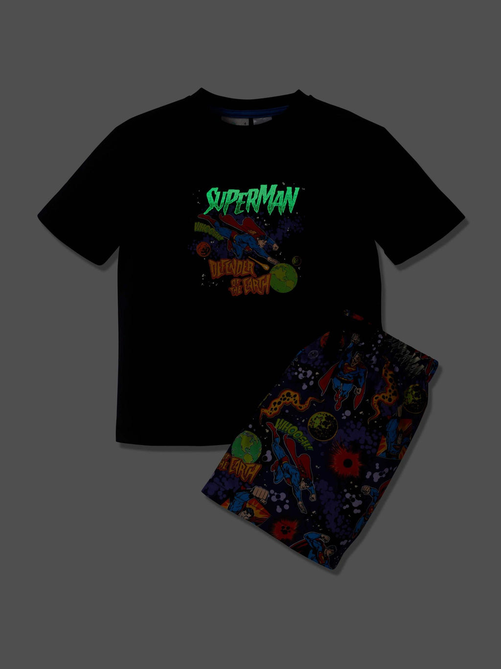 Boys Glow In The Dark Superman Short Pj Set Multi image 1