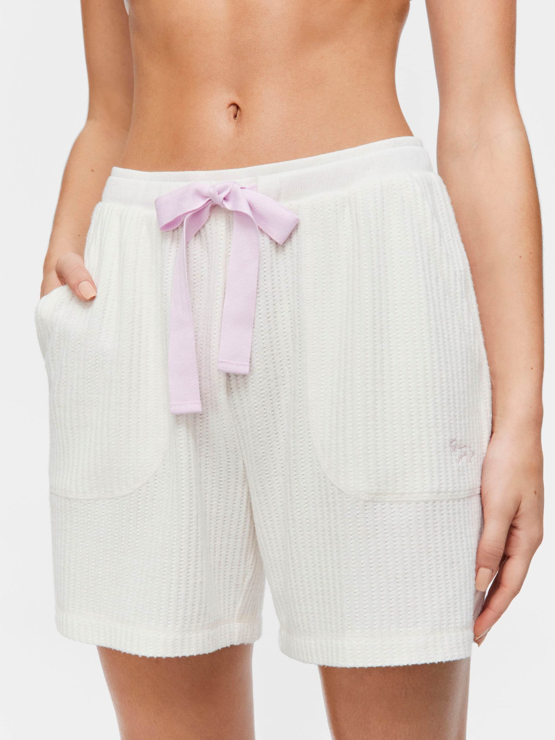 Cream Brushed Waffle Long Short cream image 1