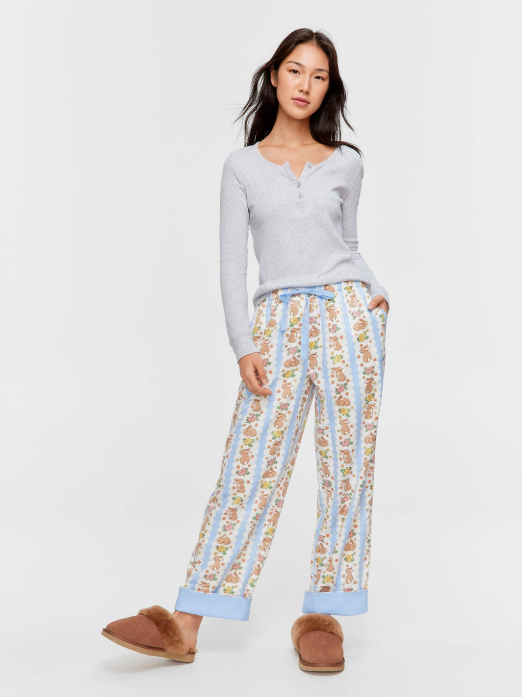 Lilac Bunny Bamboo Flannelette Long Roll Up Pj Pant multi image 0