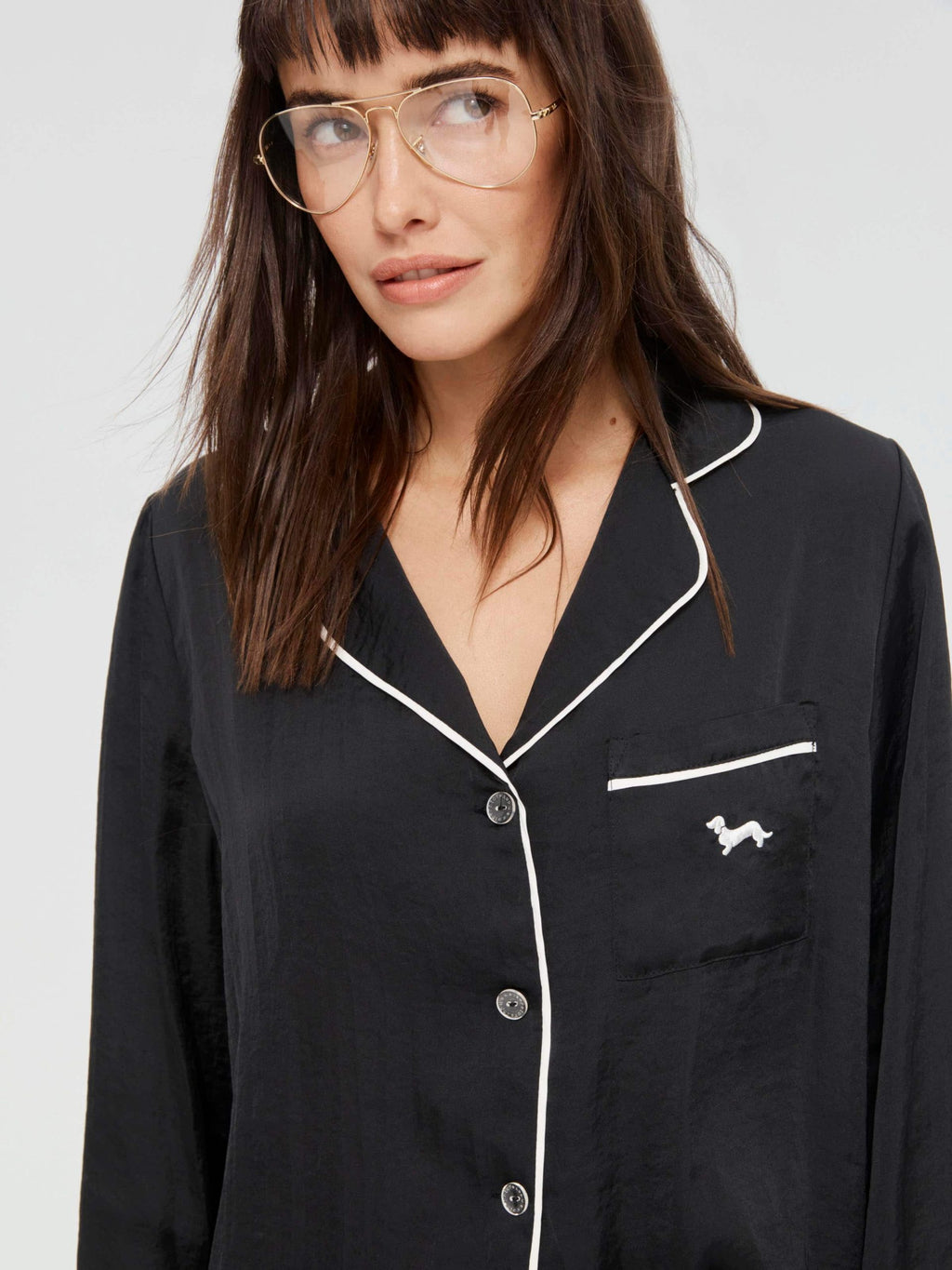 Long Black Chic Satin Pj Set black image 3