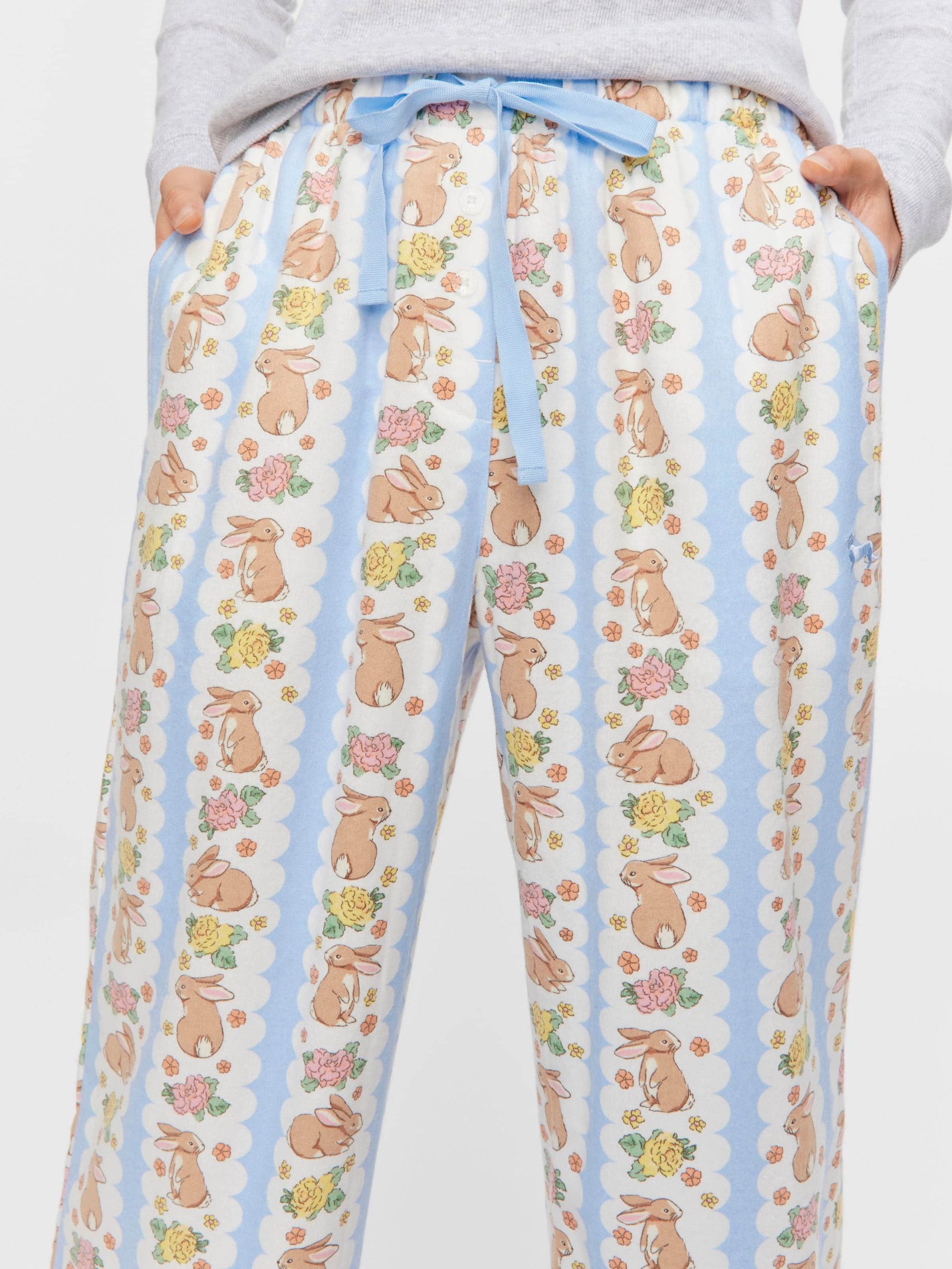 Lilac Bunny Bamboo Flannelette Long Roll Up Pj Pant multi image 2