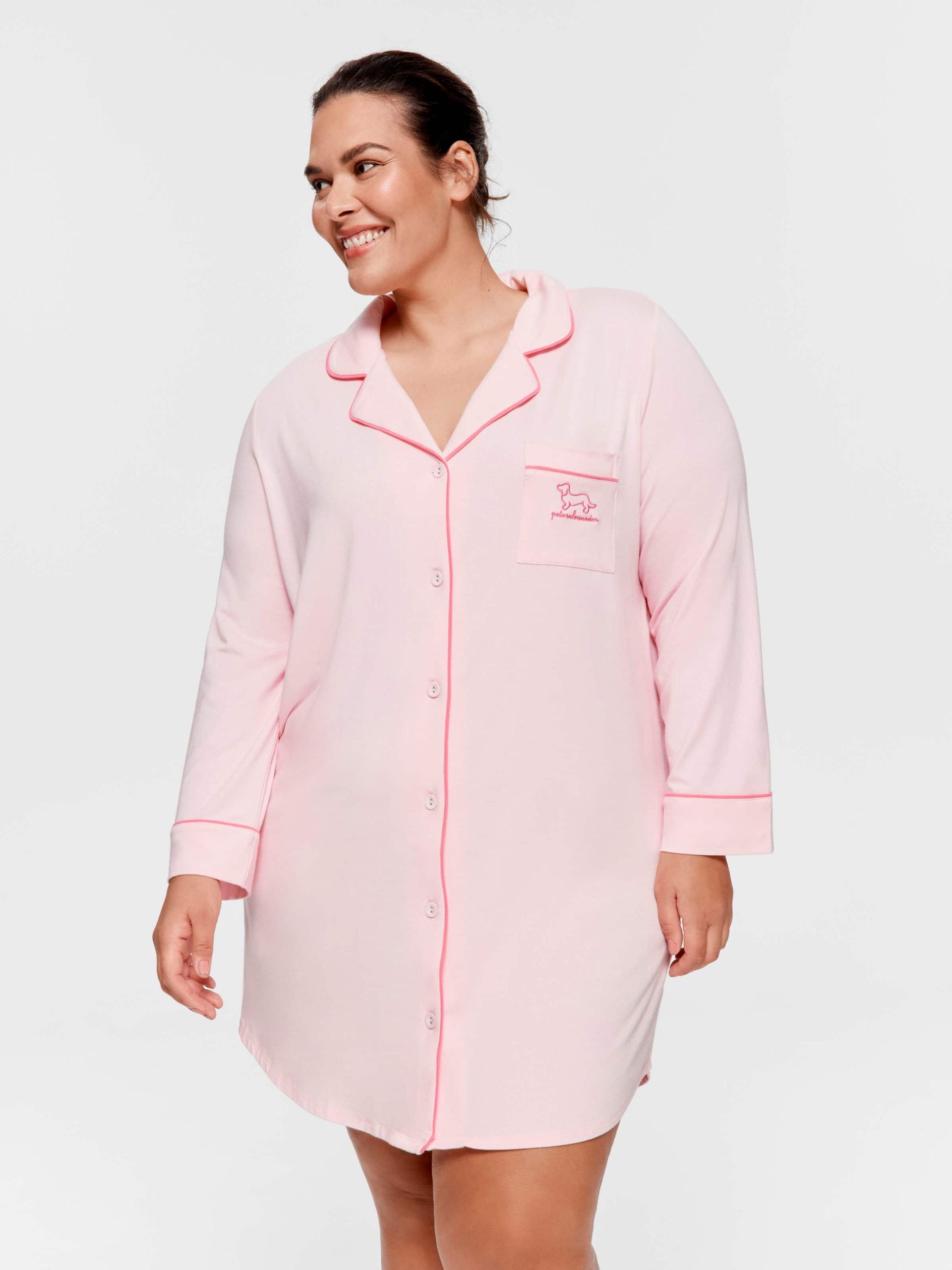 P.A. Plus Super Soft Pink Bamboo Knit Long Sleeve Nightshirt Pink image 0