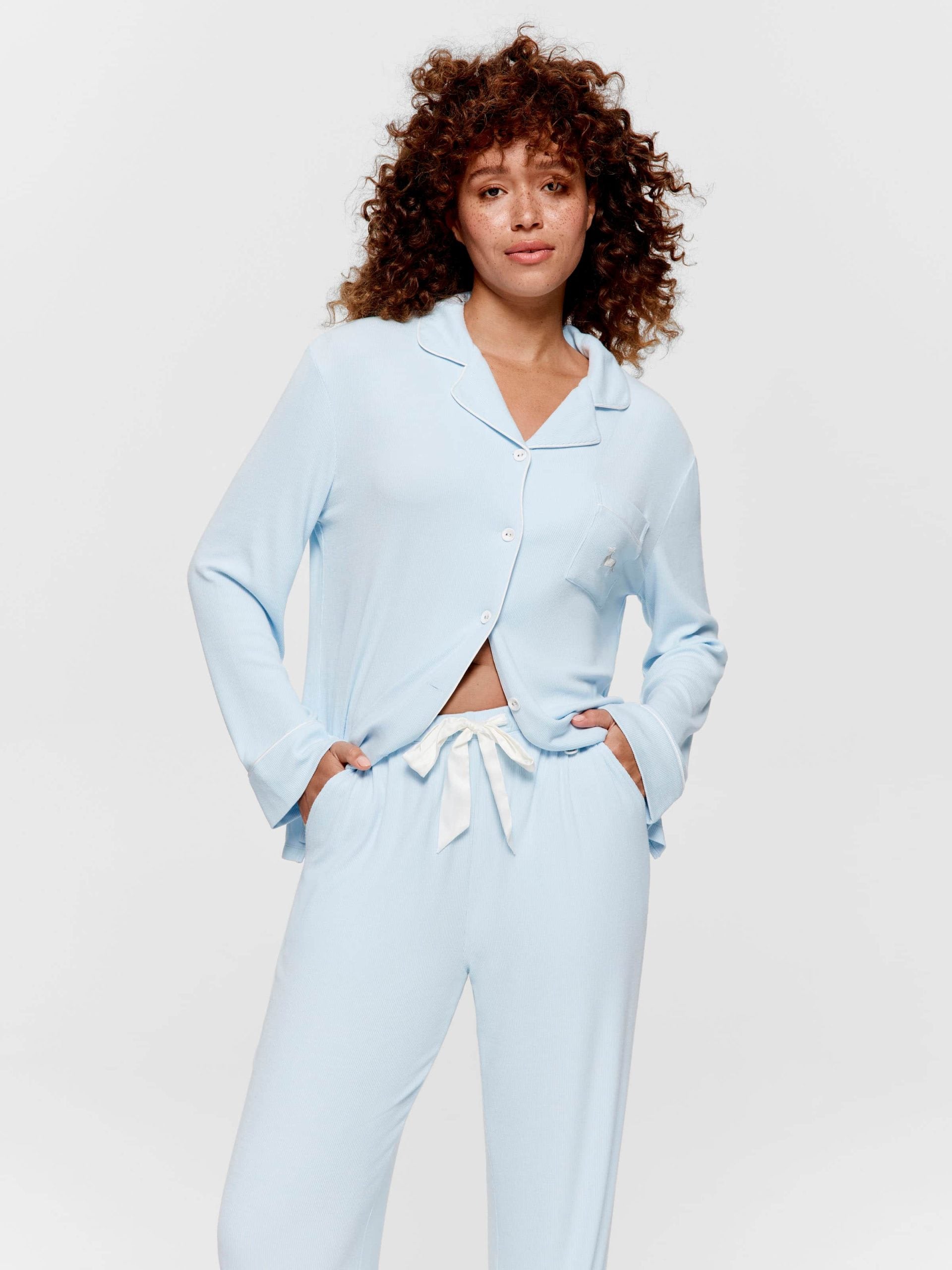 Blue Bamboo Rib Long Pj Set paleblue image 2
