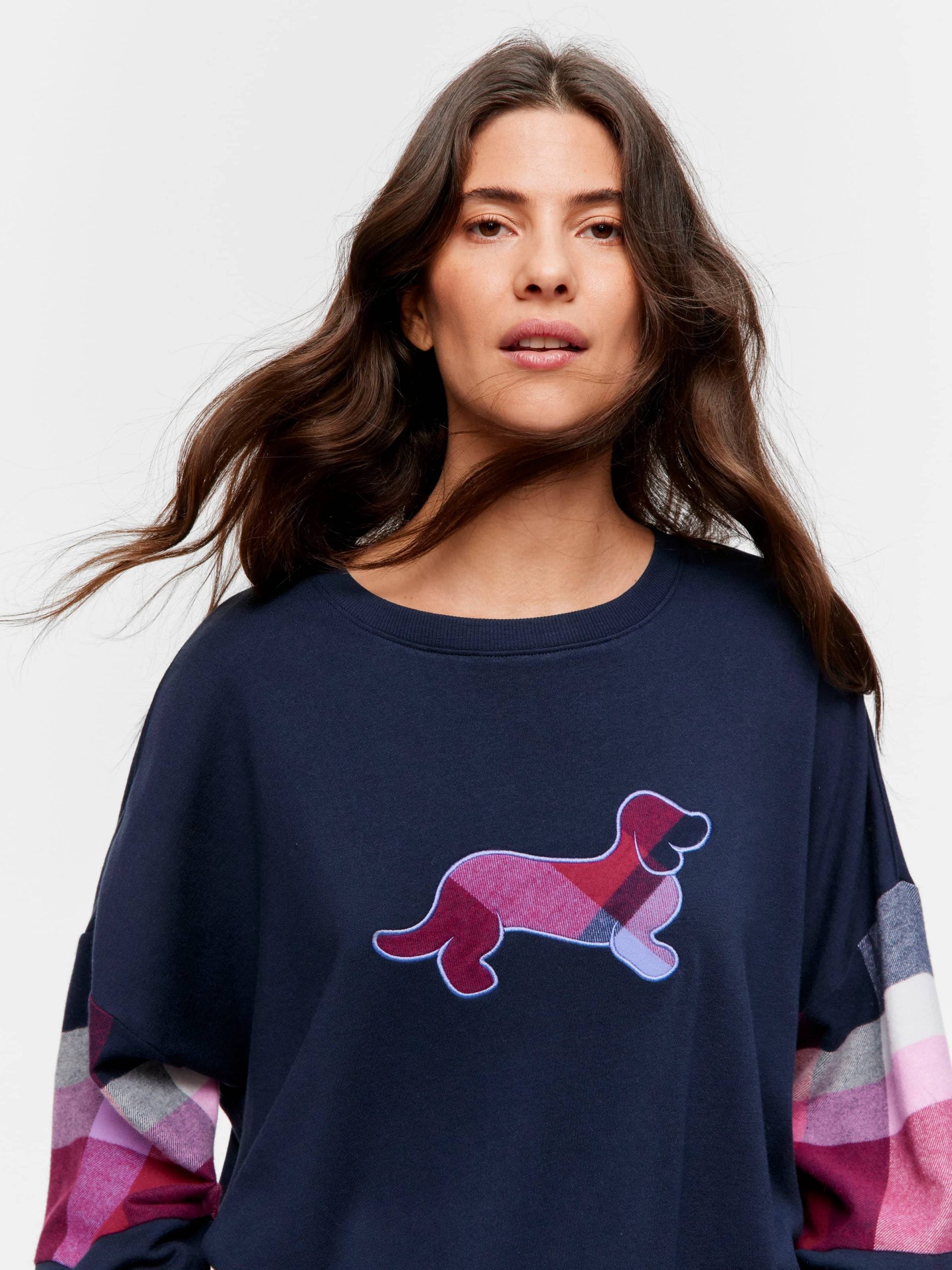 Penny Logo Check Fleece Sweater navy image 1