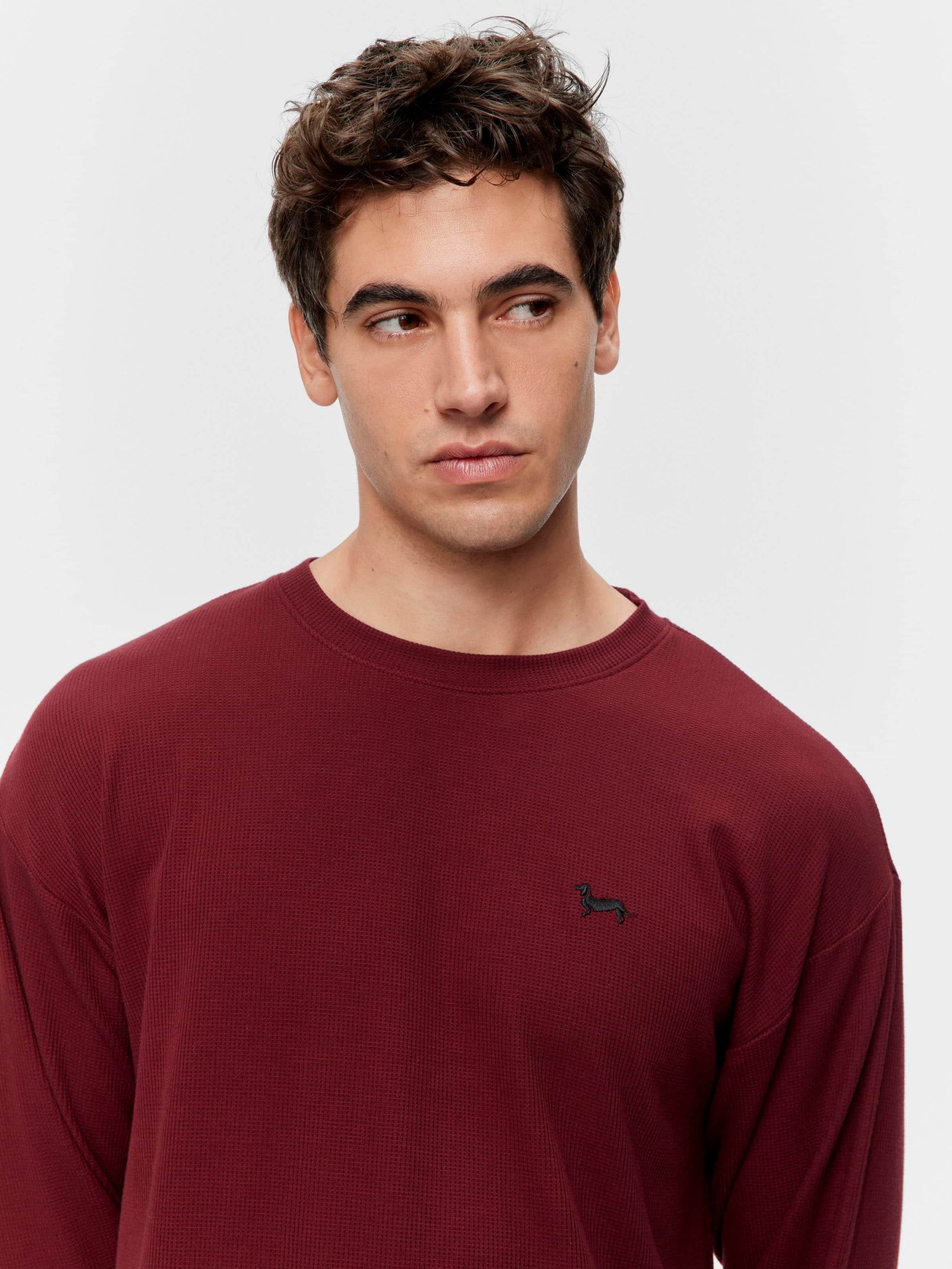 Burgundy Waffle Long Sleeve Top Red image 0