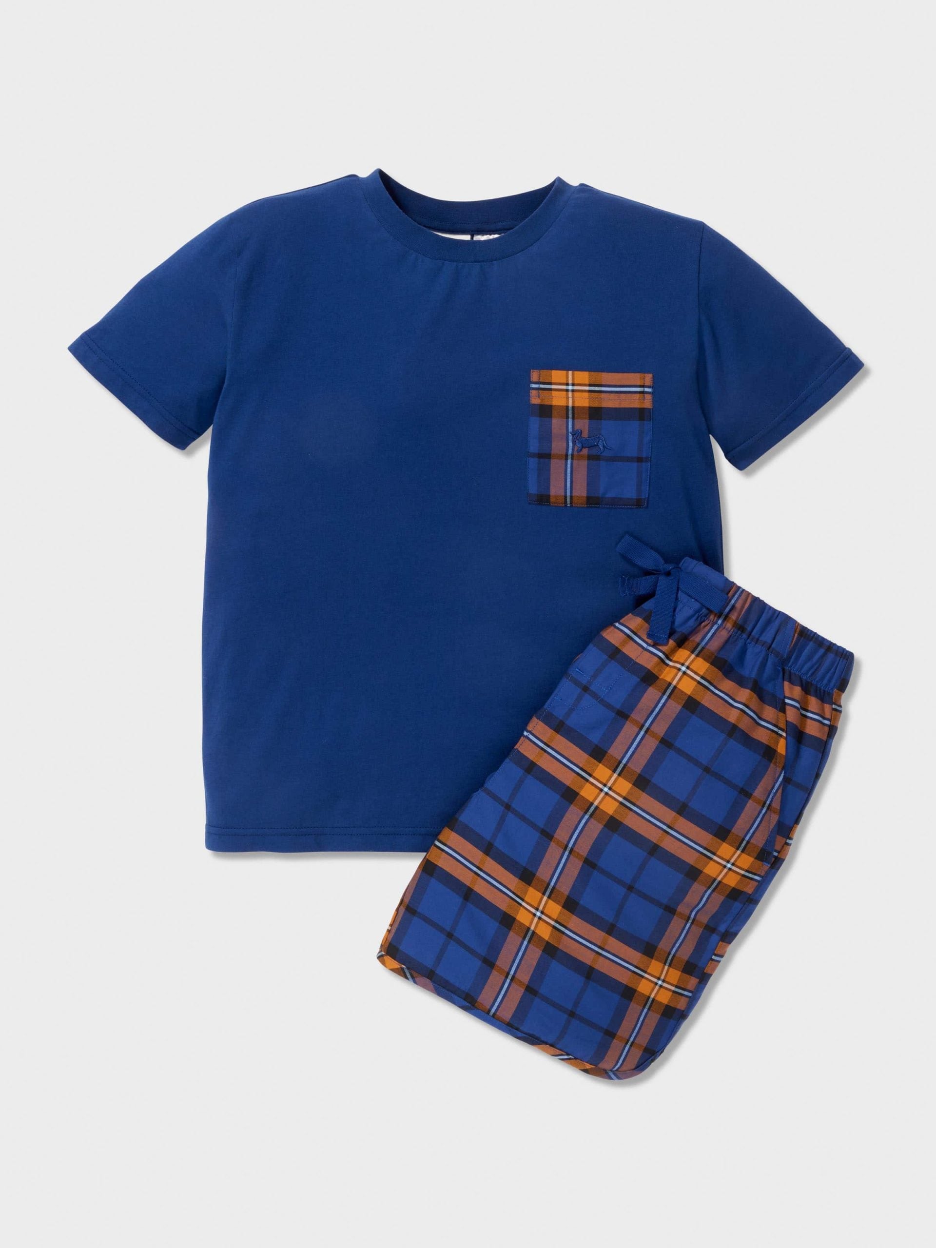 Boys Navy Check Shortie Pj Set navy image 2