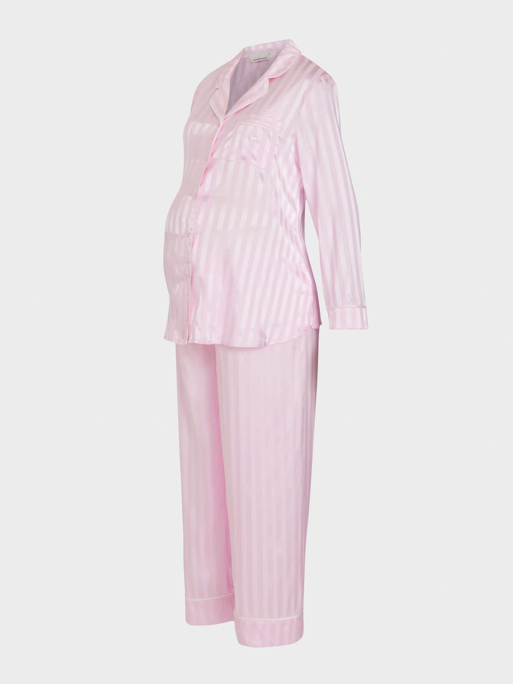 Maternity Long Pink Stripe Chic Satin Pj Set pink image 4