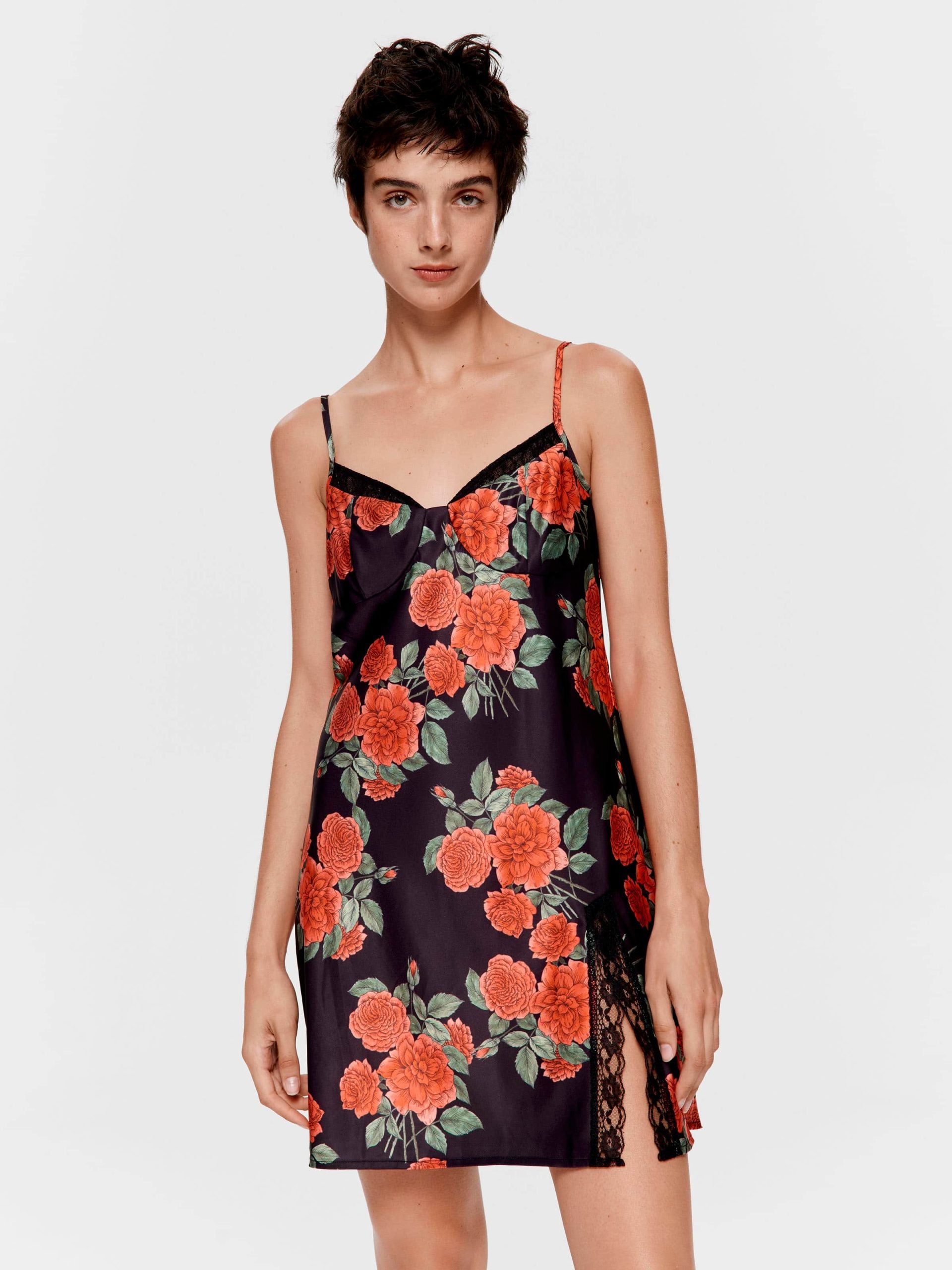 Rose Lace Trim Satin Slip Nightie Multi image 0