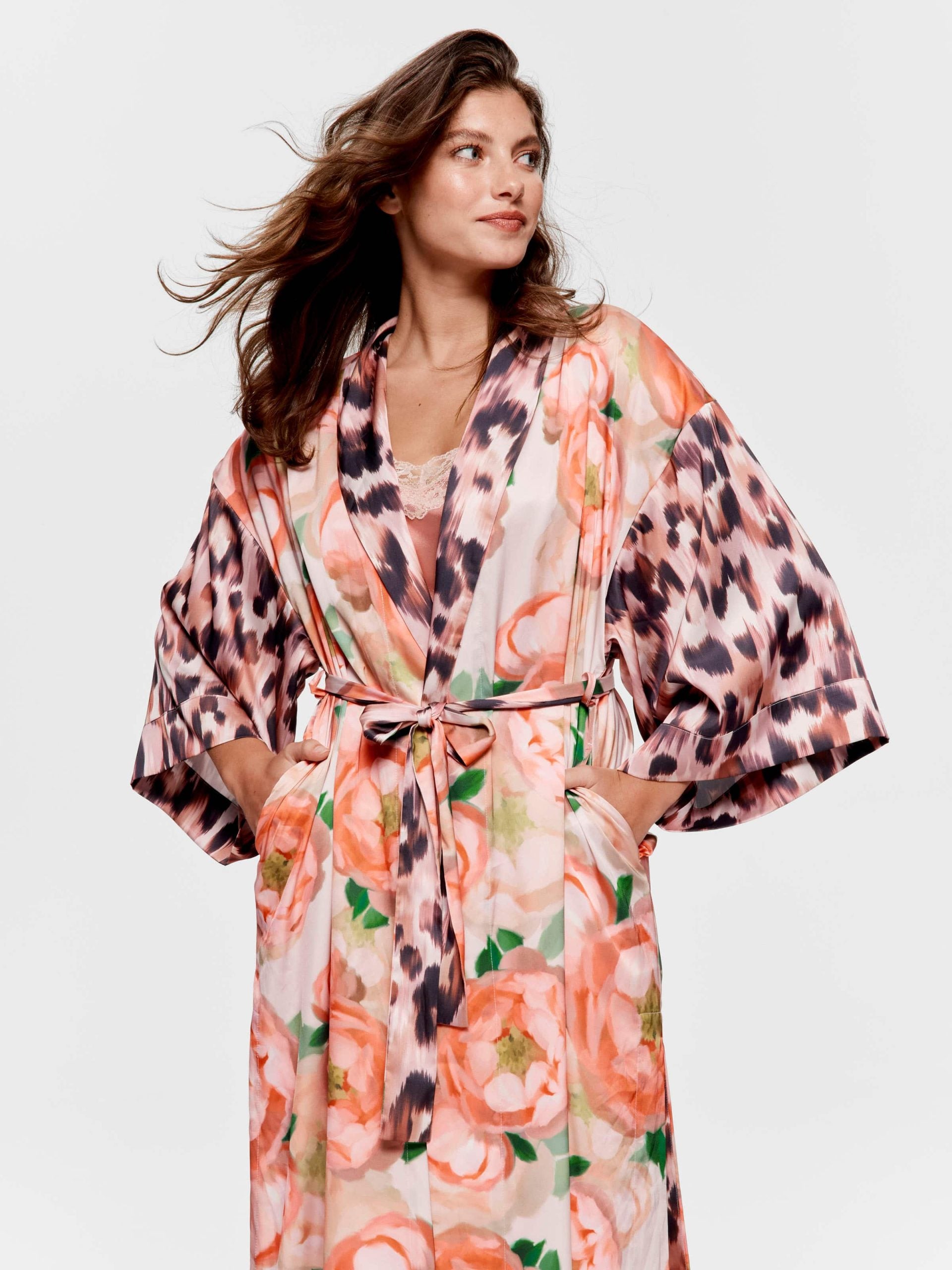 Floral Leopard Long Satin Gown multi image 1