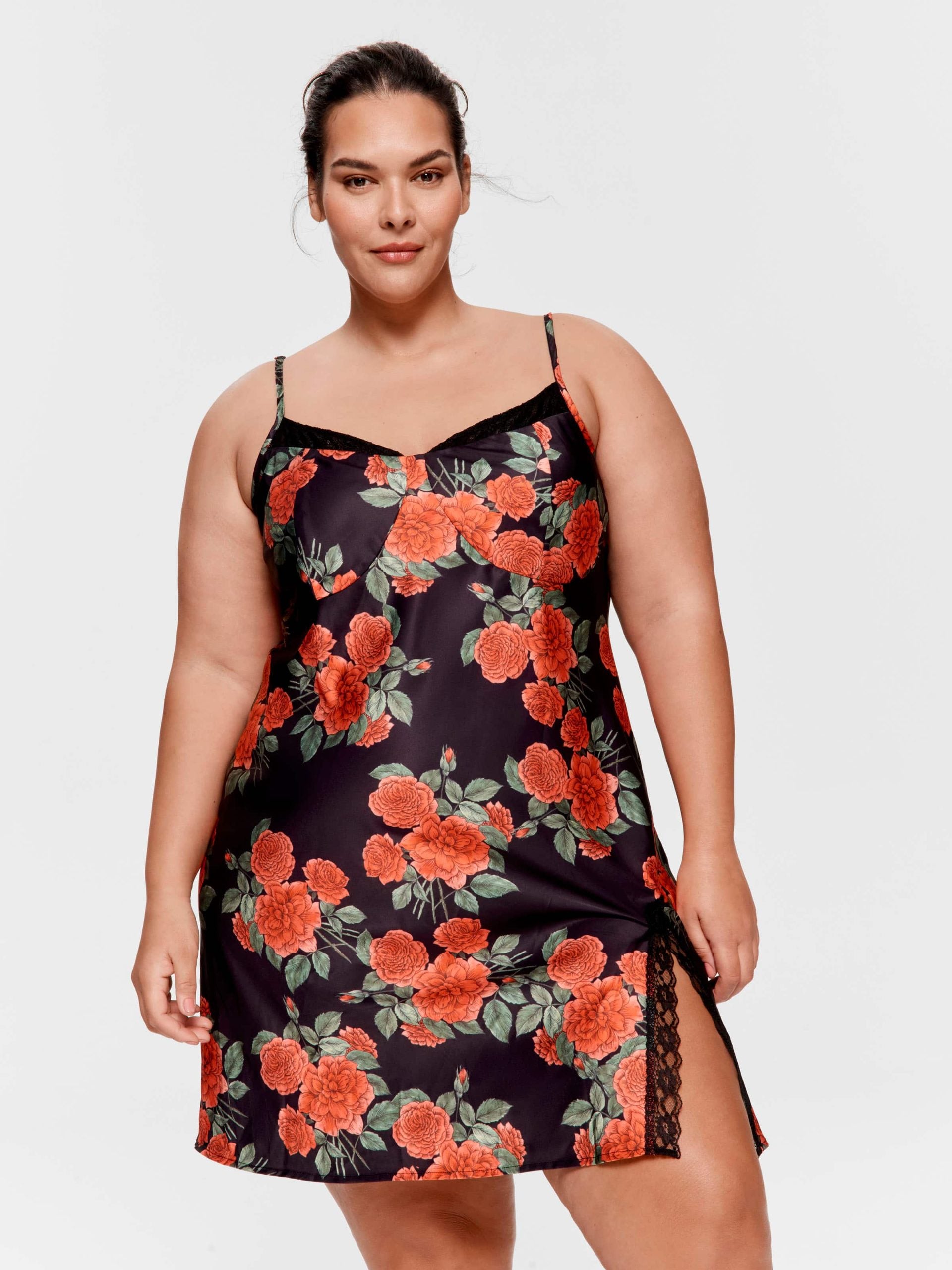 P.A. Plus Rose Lace Trim Satin Slip Nightie Multi image 0