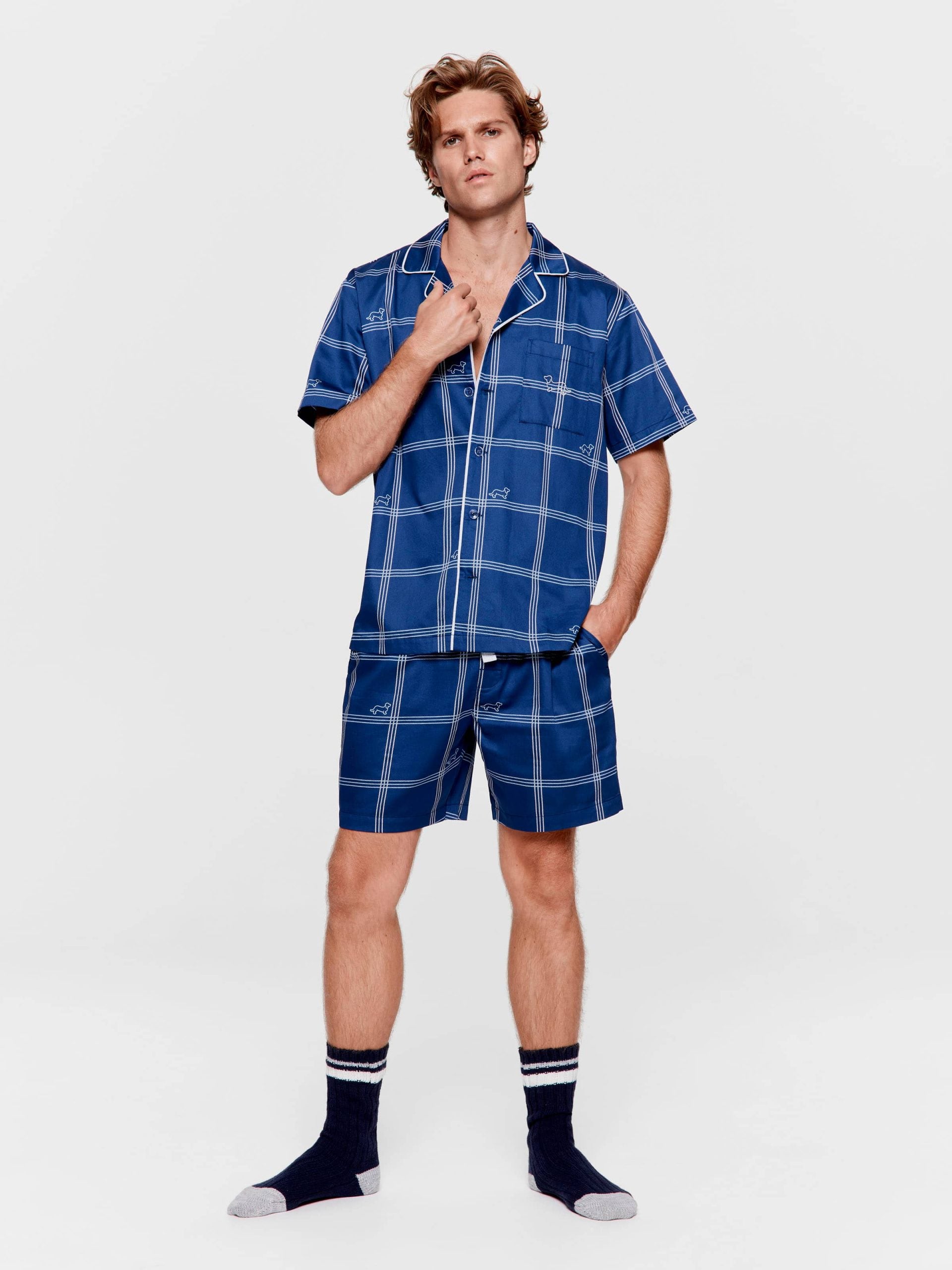 Navy Windowpane Short Sleeve Pj Set multi image 1