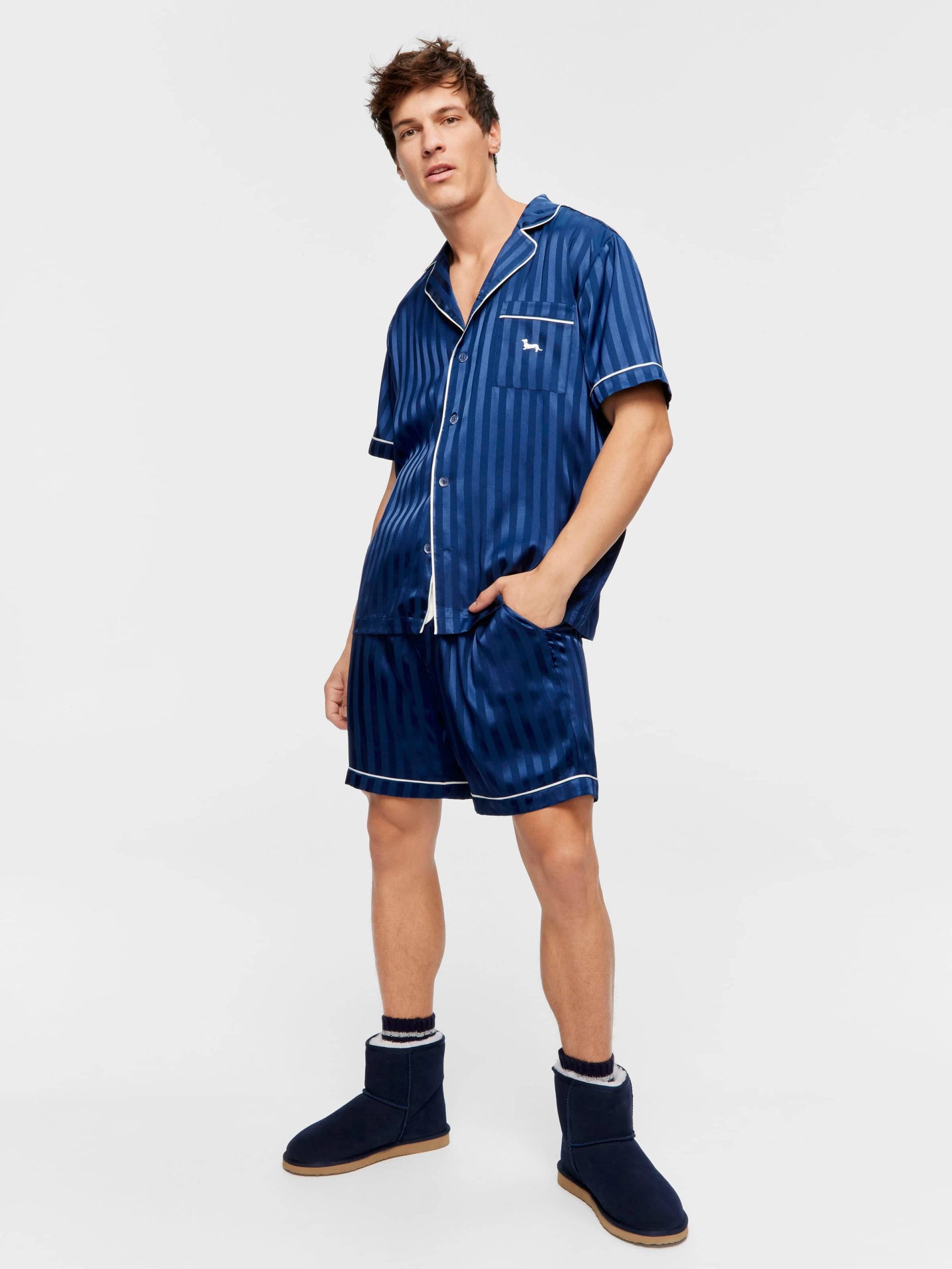 Navy Self Stripe Chic Satin Set navystripe image 1