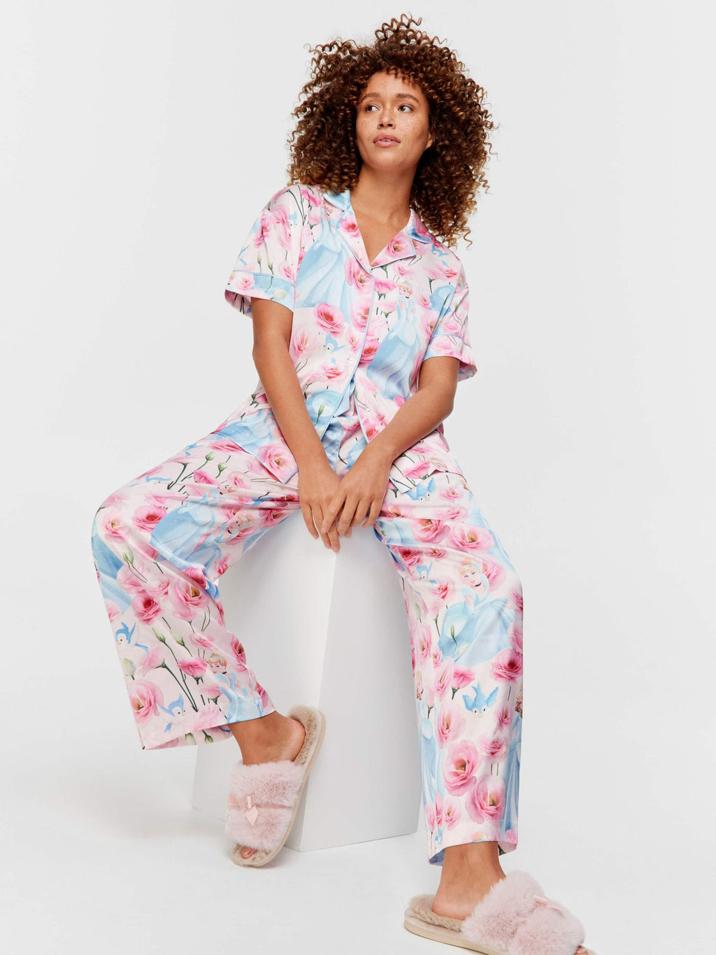 Disney Cinderella Rose Satin Short Sleeve &amp;amp; Pant Pj Set Multi image 1