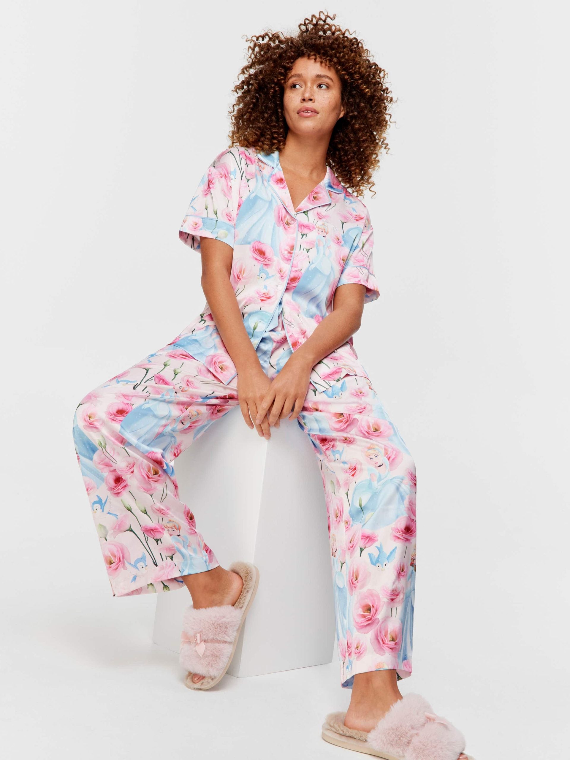 Disney Cinderella Rose Satin Short Sleeve &amp;amp; Pant Pj Set Multi image 1