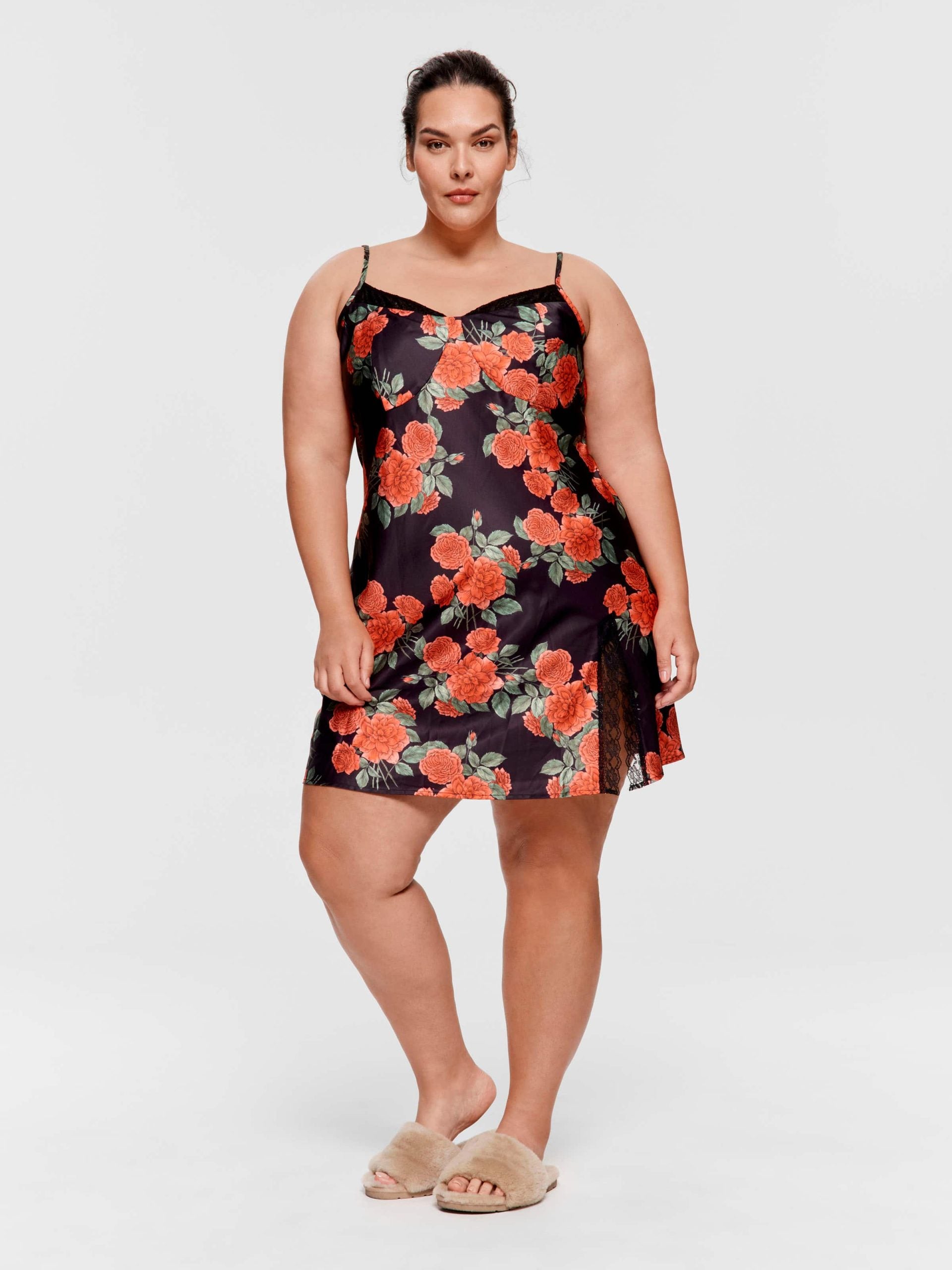 P.A. Plus Rose Lace Trim Satin Slip Nightie Multi image 2