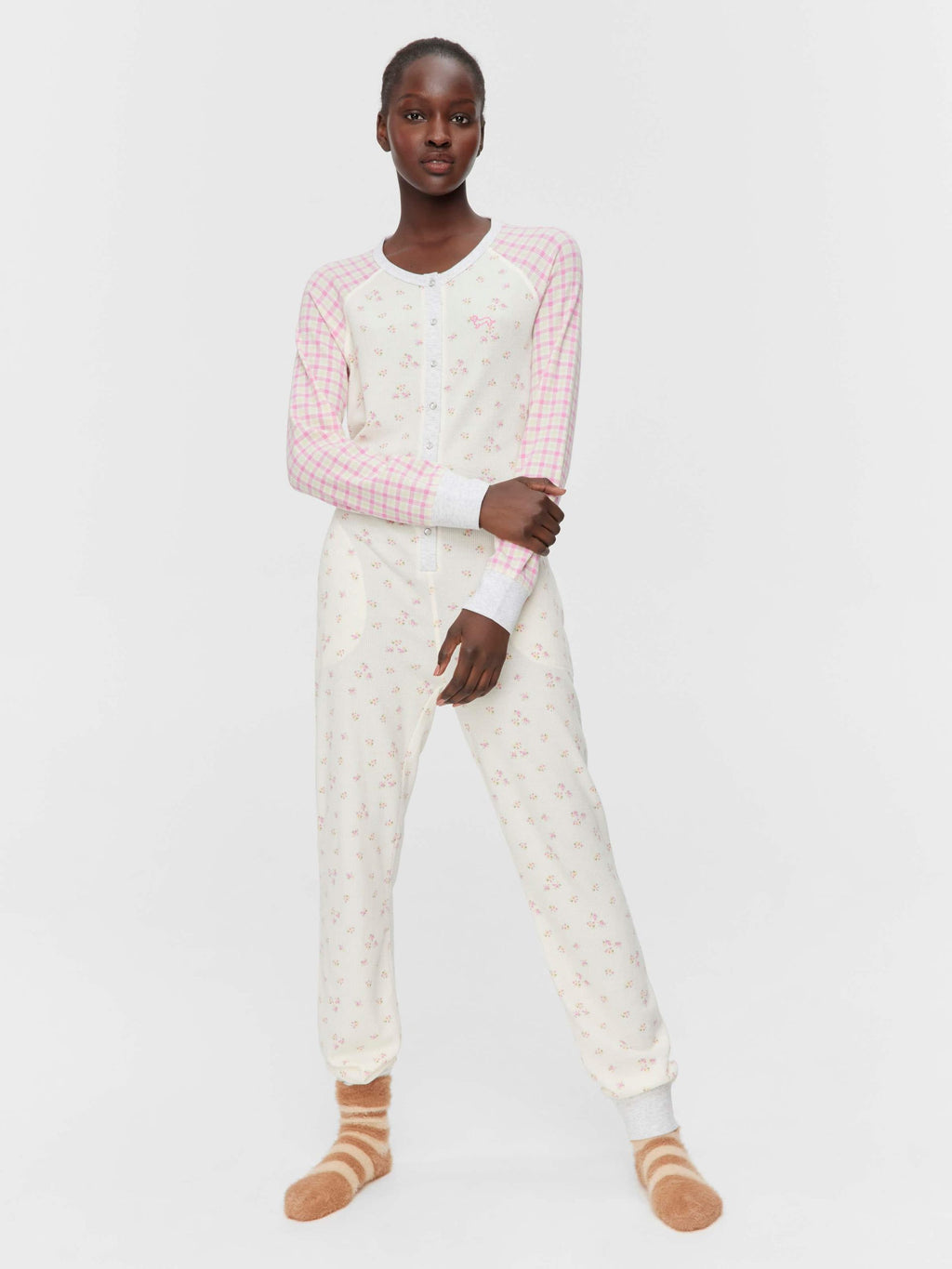 Waffle Contrast Print Onesie Multi image 0