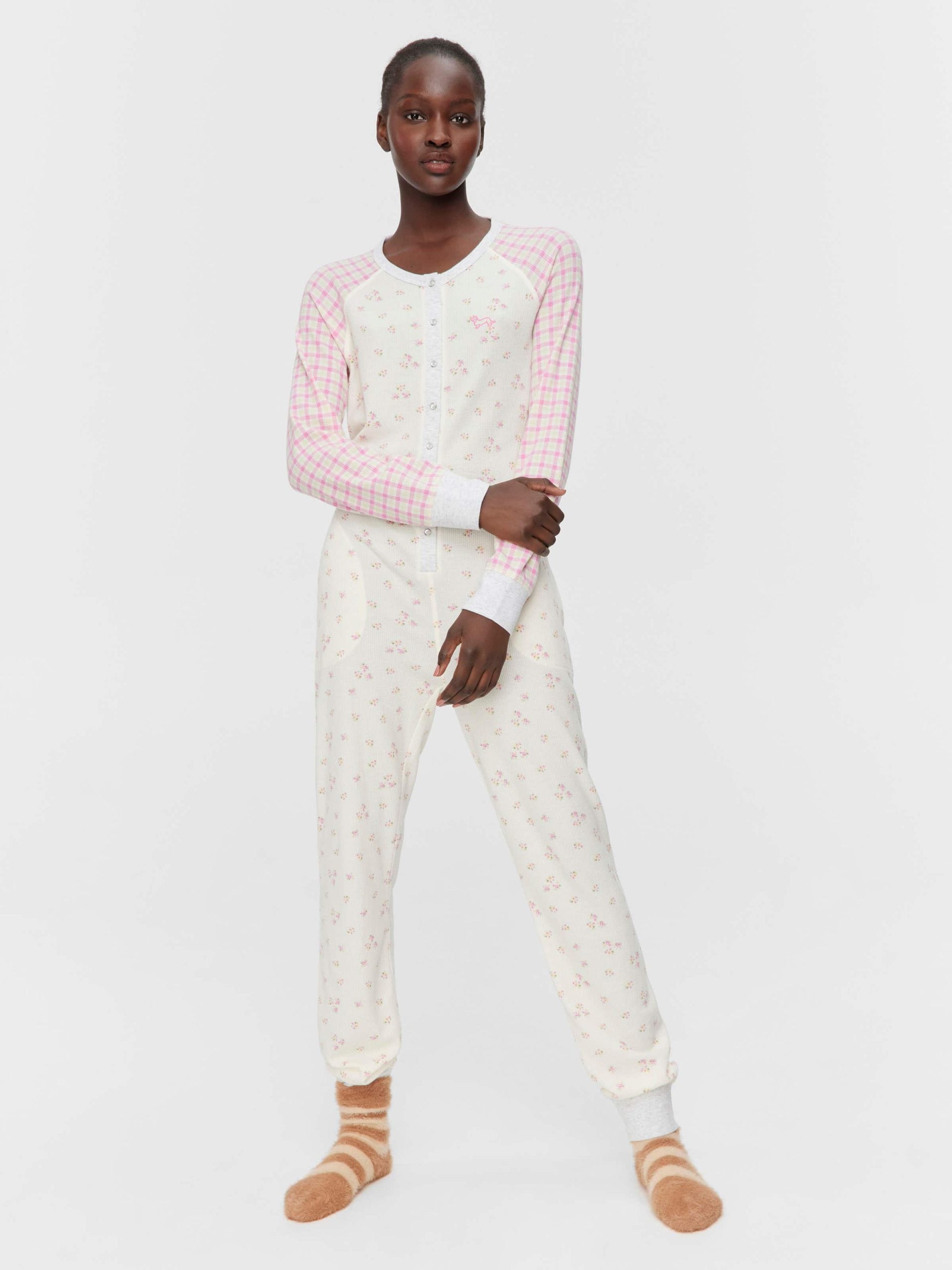 Waffle Contrast Print Onesie Multi image 0