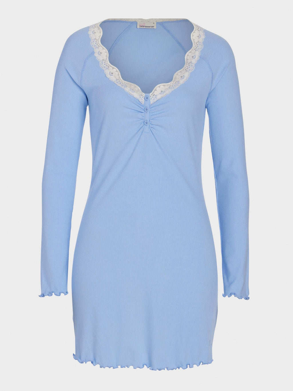 Bamboo Rib Long Sleeve Lace Trim Nightie Blue image 3