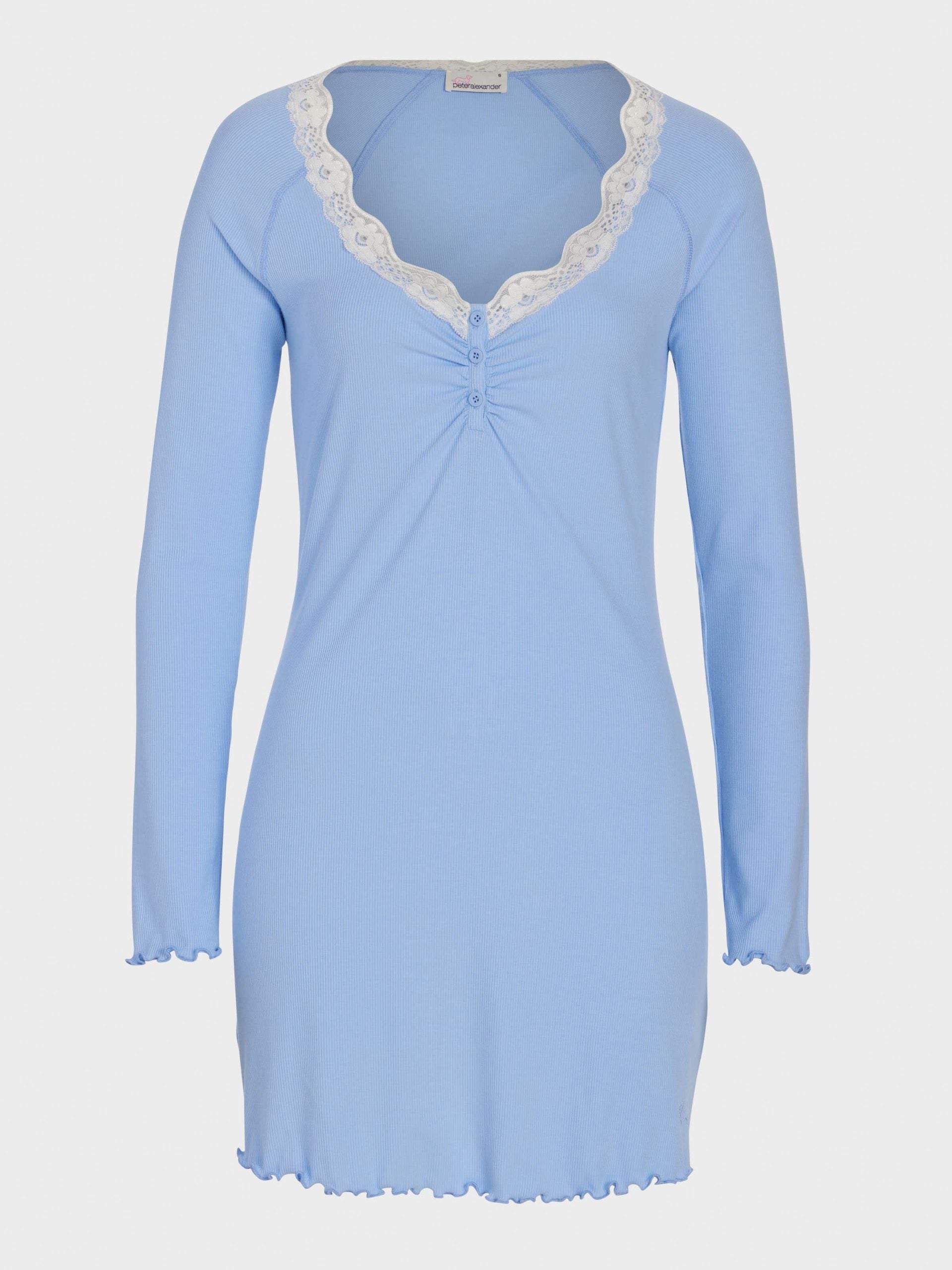 Bamboo Rib Long Sleeve Lace Trim Nightie Blue image 3