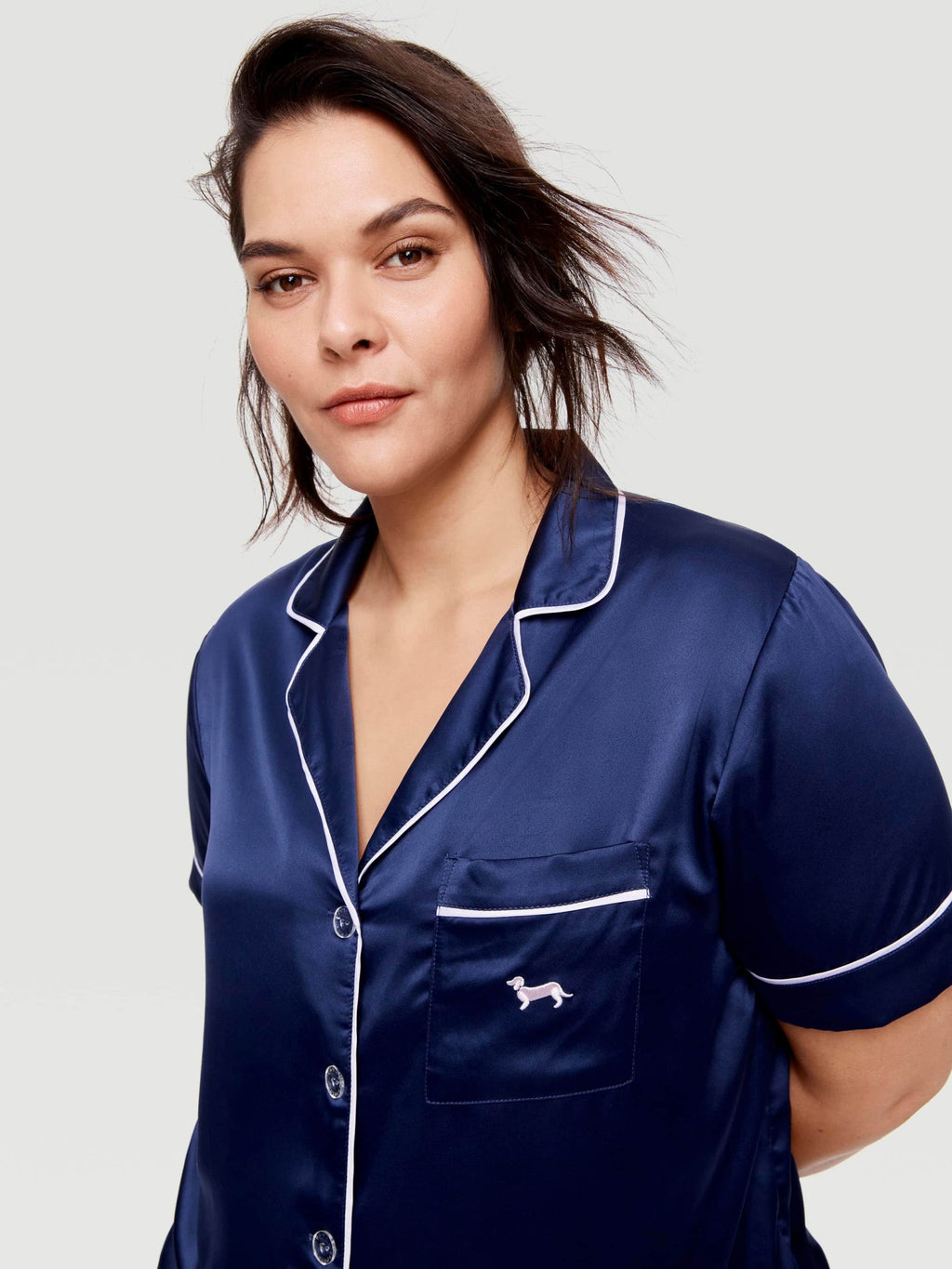 P.A. Plus Navy Tux Luxe Satin Short Sleeve Shirt Navy image 1
