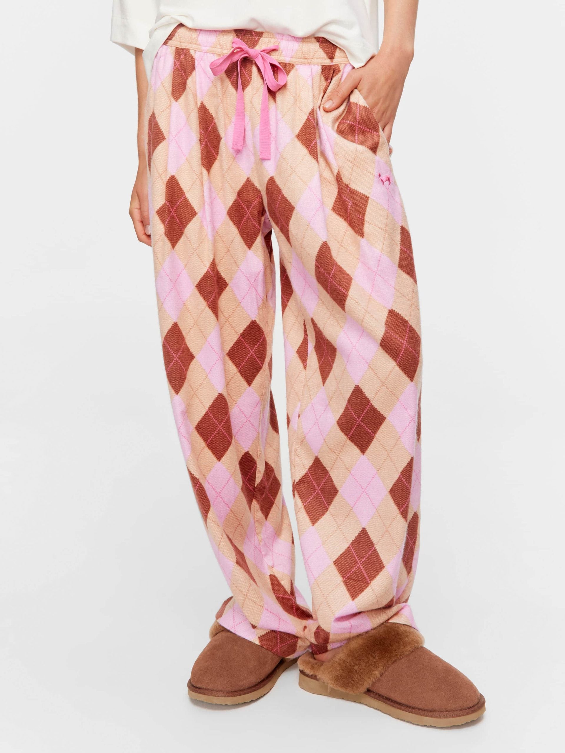 Caramel Argyle Bamboo Flannelette Wide Leg Pj Pant multi image 1
