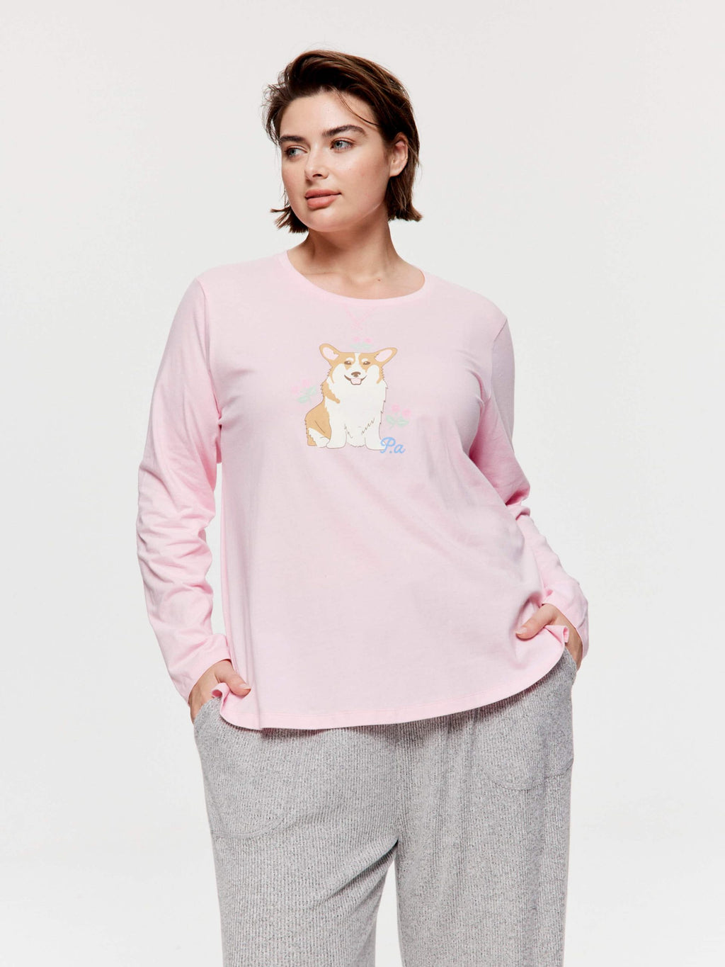 P.A. Plus Corgi Long Sleeve Top Pink image 1