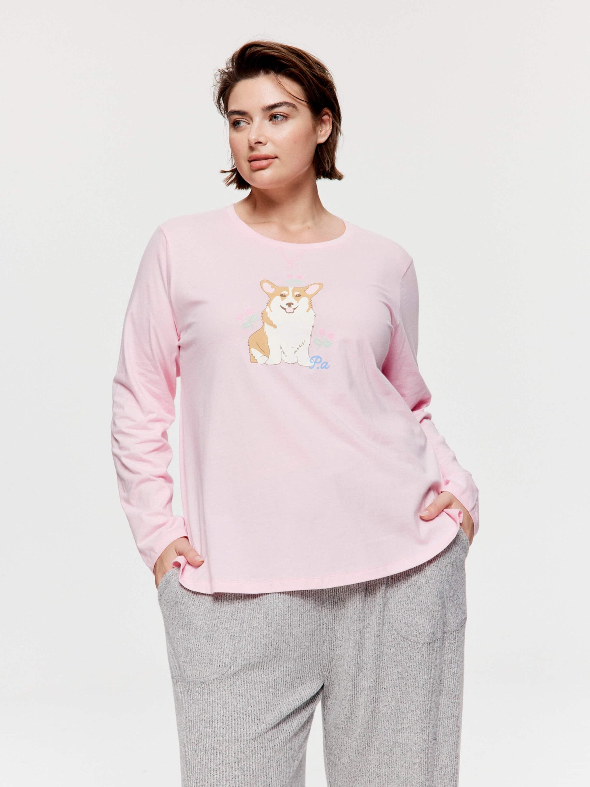 P.A. Plus Corgi Long Sleeve Top Pink image 1
