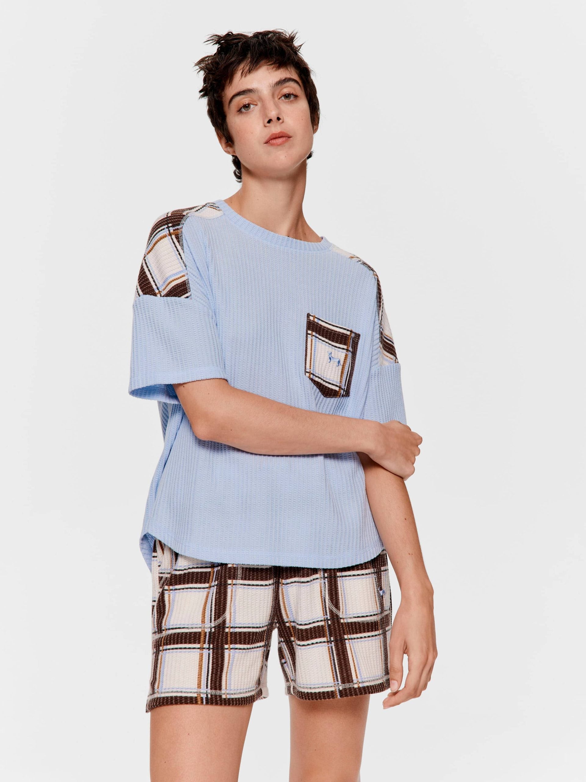 Waffle Check Oversized Tee Blue image 1
