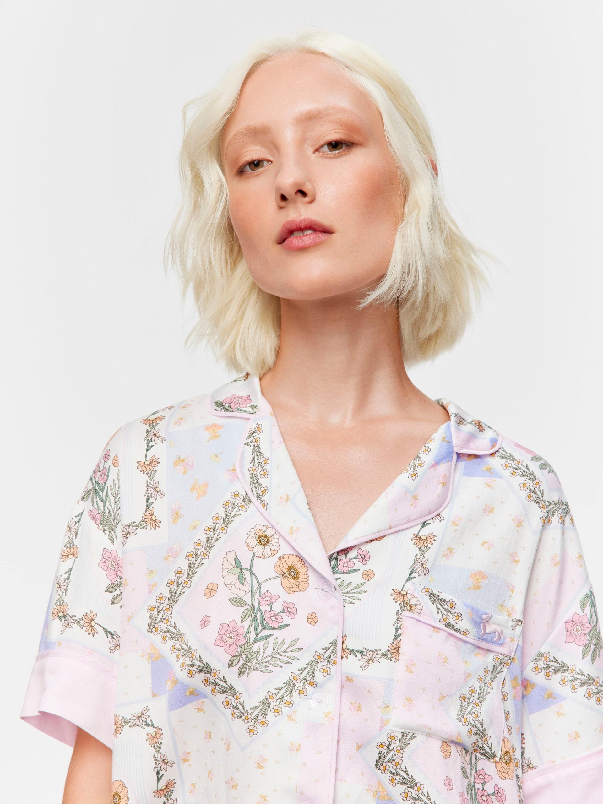 Floral Scarf Short Sleeve & 3/4 Pant Pj Set multi image 1
