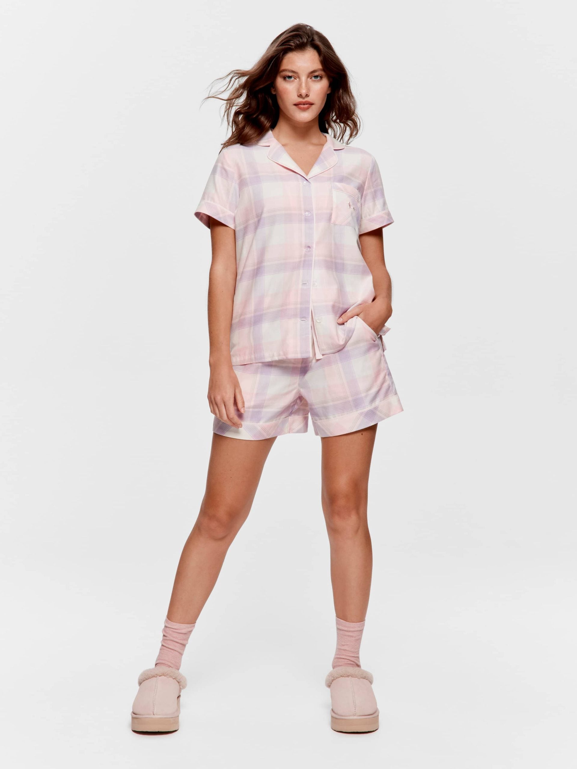 Pink & Lilac Check 100% Cotton Shortie Pj Set multi image 1