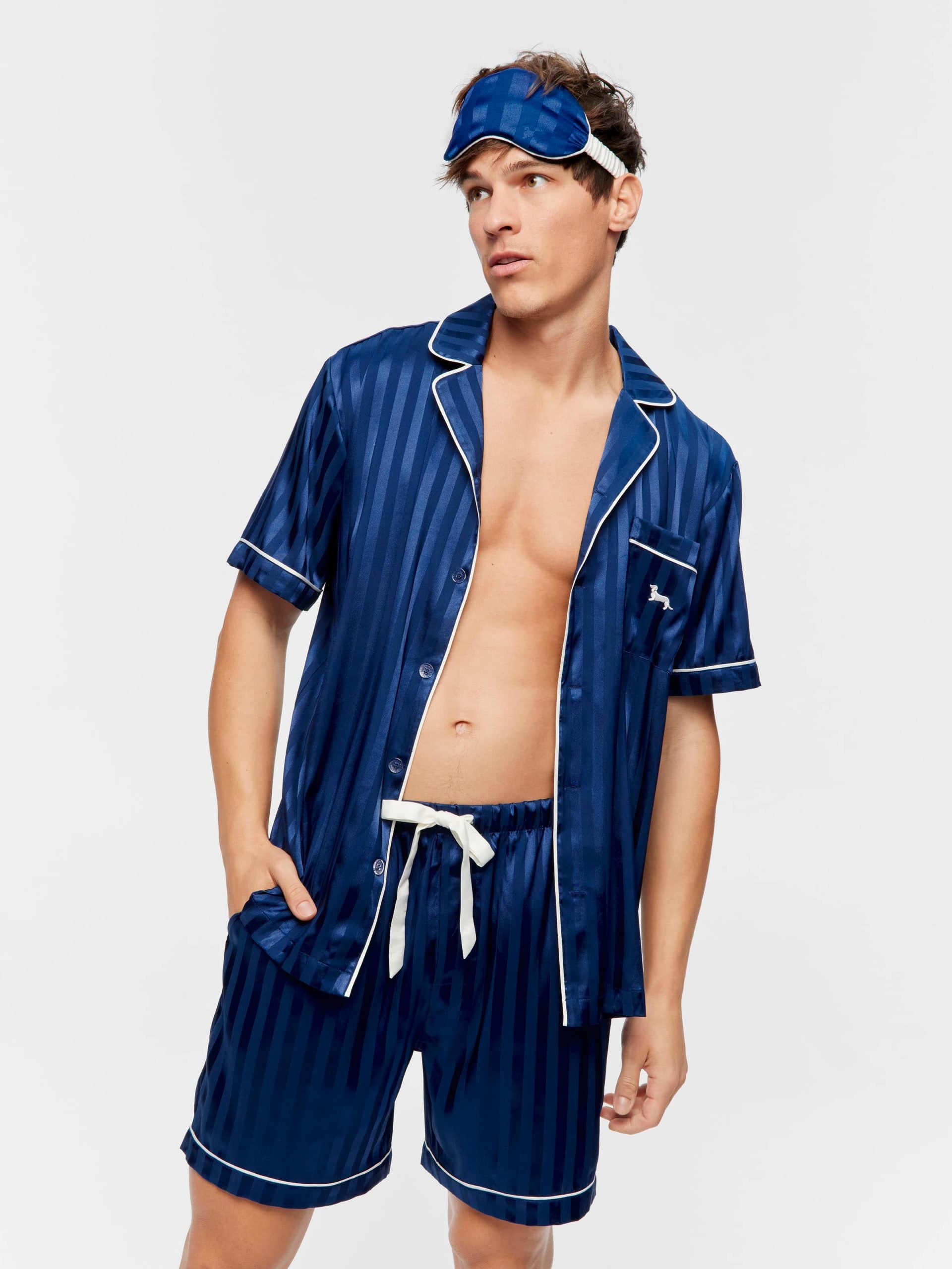 Navy Self Stripe Chic Satin Set navystripe image 0