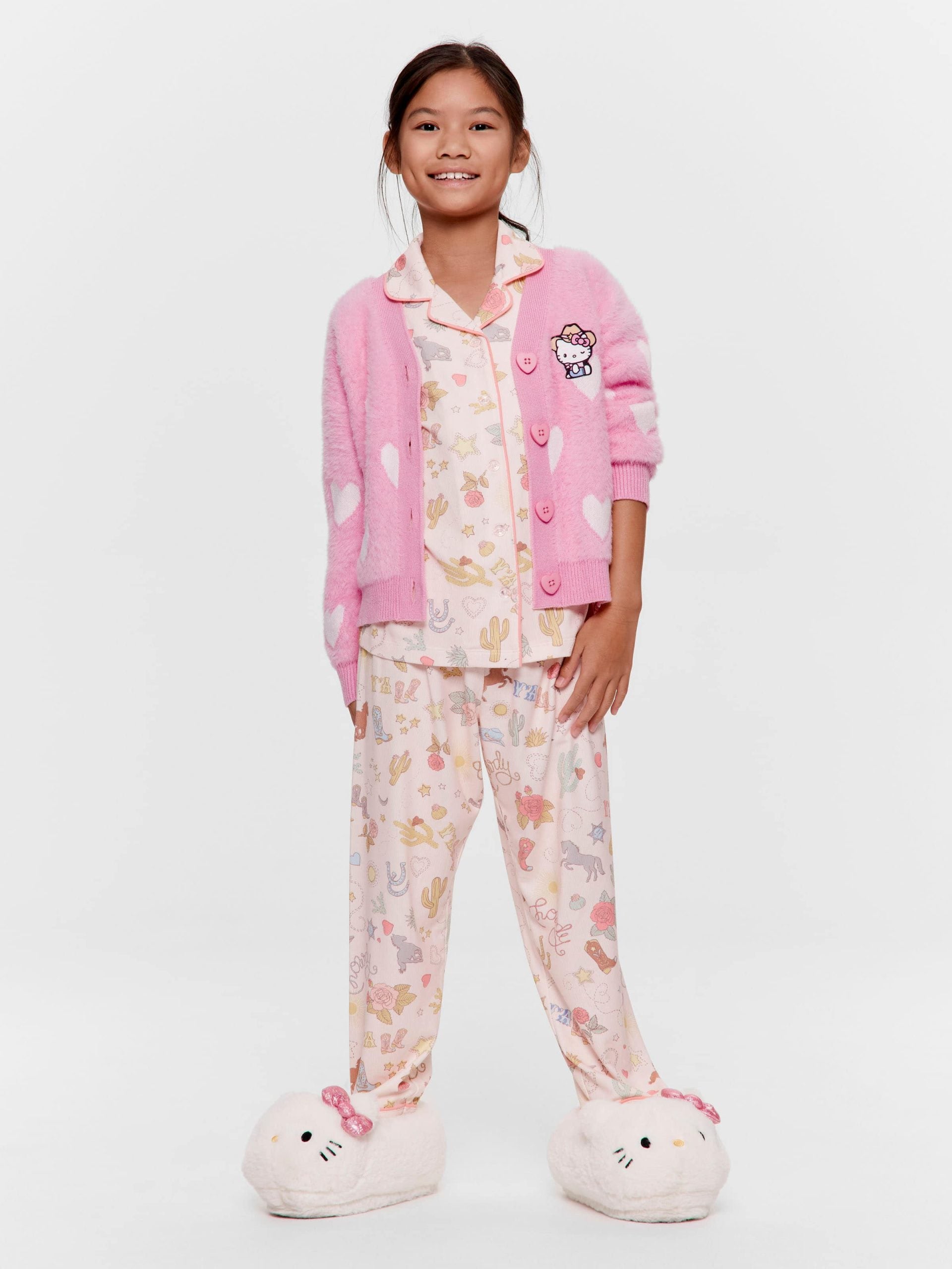 Girls Cowboy Print Long Plush Classic Pj Set Multi image 1