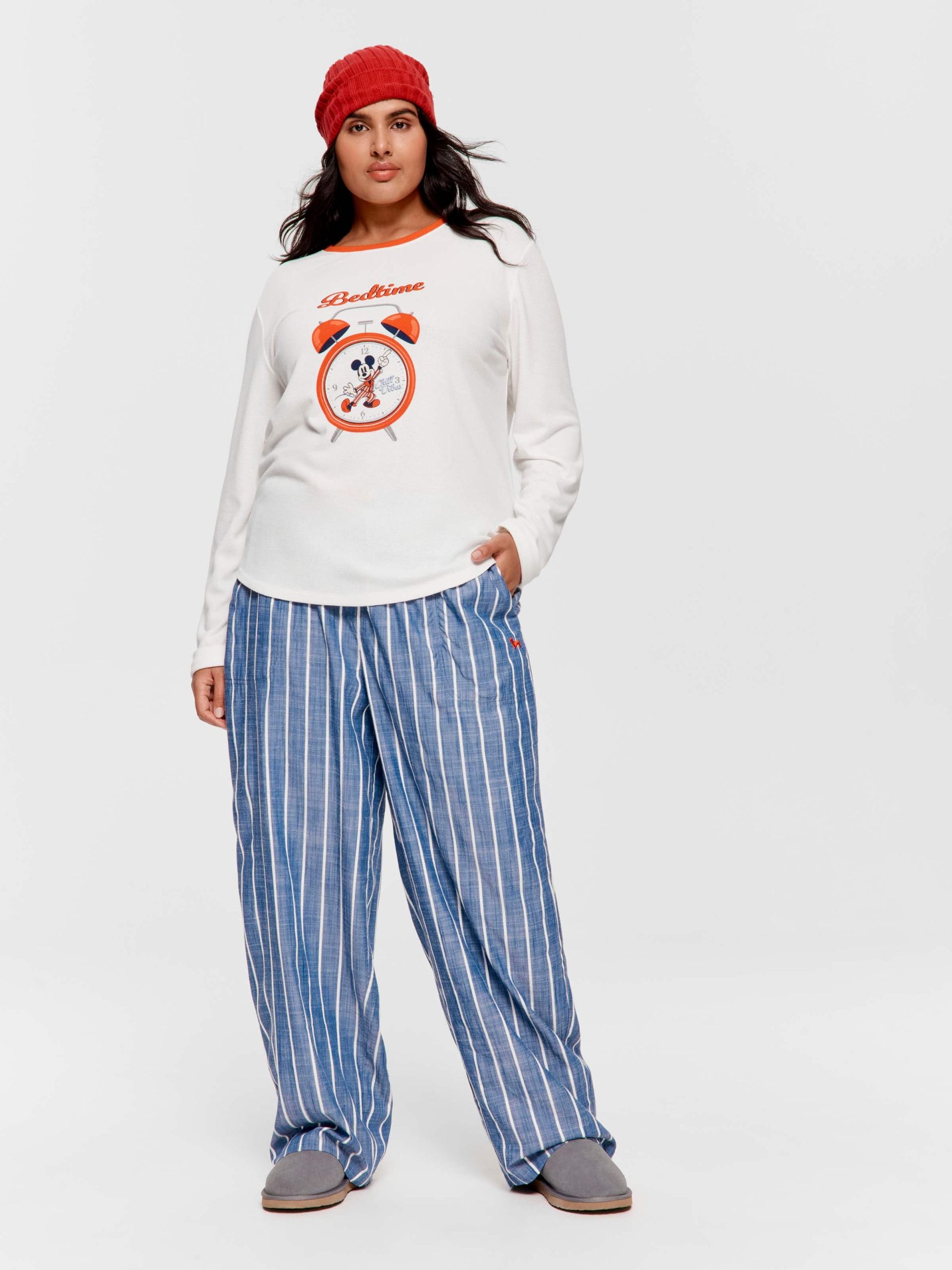 P.A. Plus Wake Up Mickey Mouse Waffle Long Sleeve Top Cream image 0