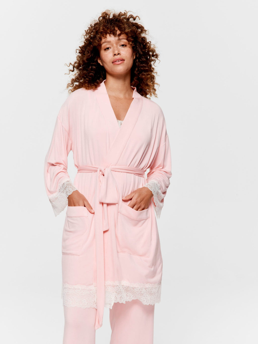 Lace Trim Bamboo Jersey Kimono Gown multi image 2