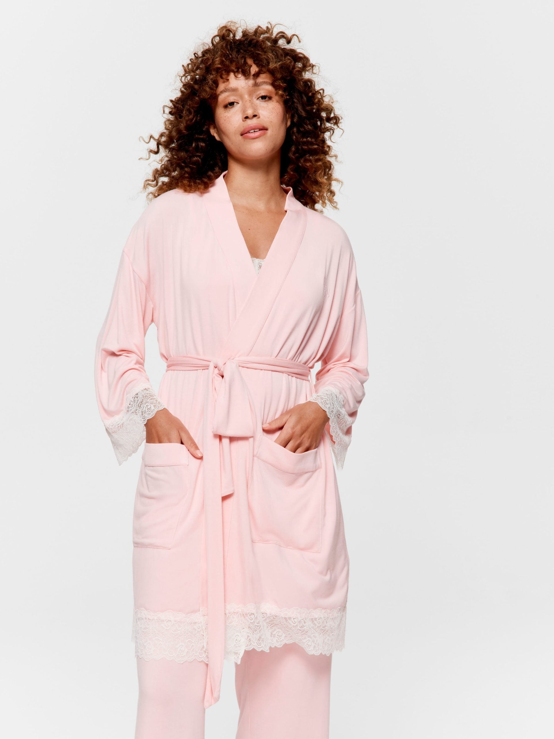Lace Trim Bamboo Jersey Kimono Gown multi image 2